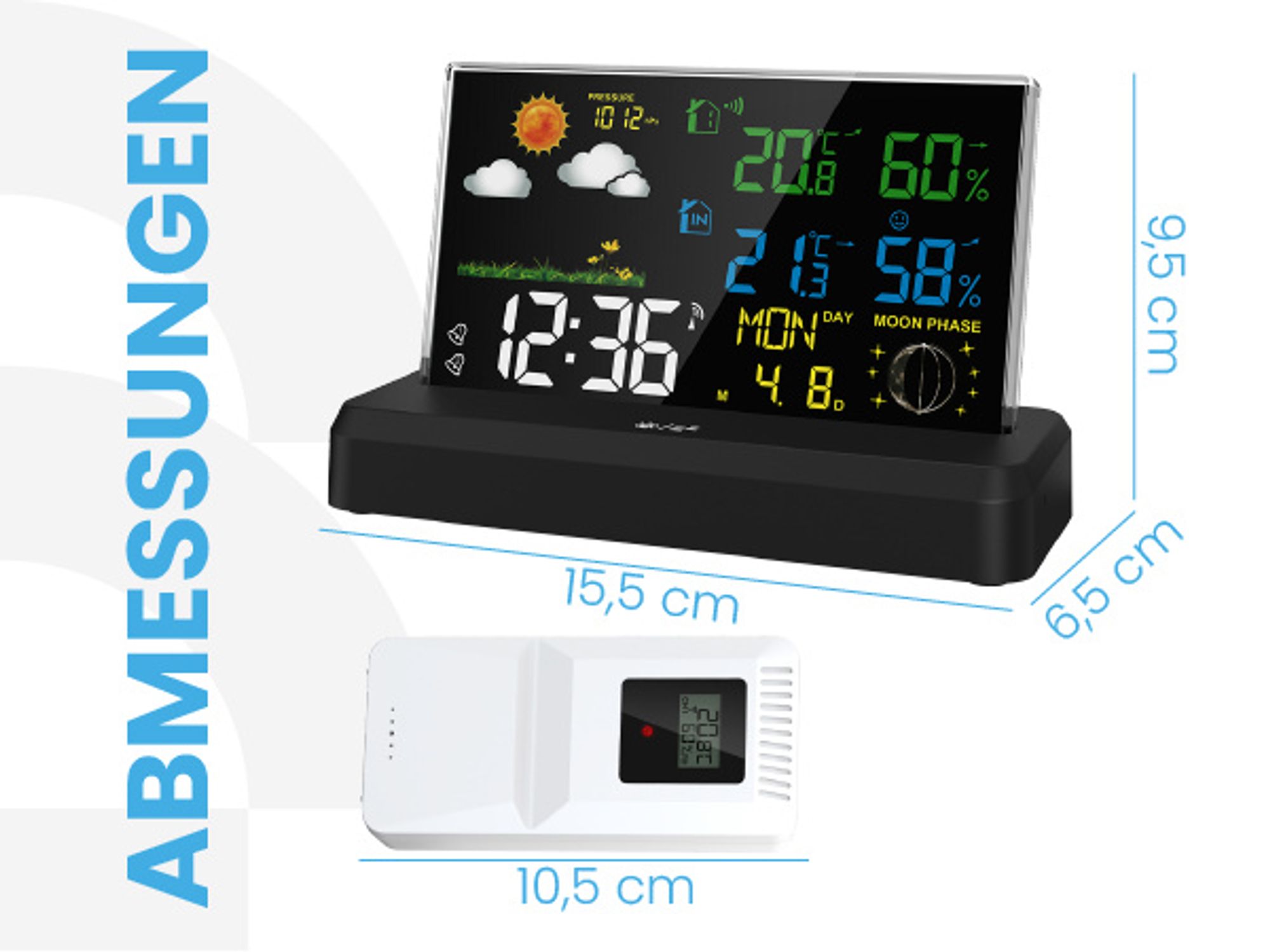 MalTec Wetterstation Drahtlose Thermometer Barometer Daily2000M Mondphasen USB-Anschluss