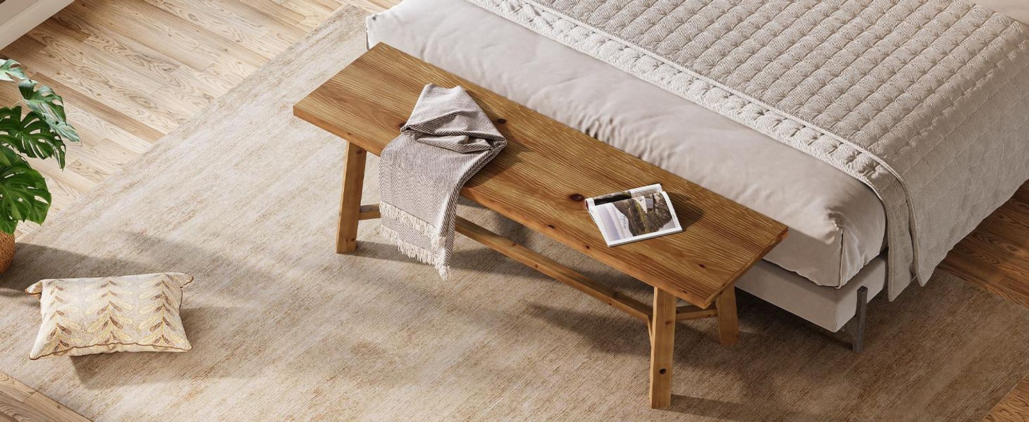 Tribesigns 140 cm lange Essbank aus Massivholz, Landhaus-Küchenbank mit verstärkten Beinen, Schuhbank, Eingangsbank, für Esszimmer, Küche, flur