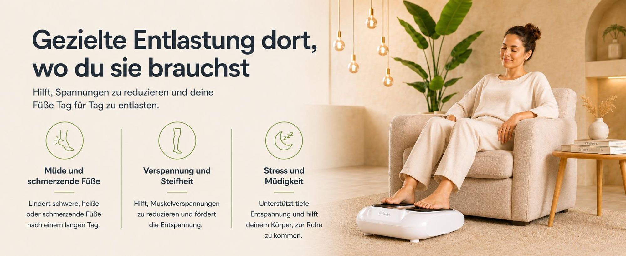 Calmenta Fußmassagegerät im Einsatz: entspannte Fußmassage im Sessel zu Hause