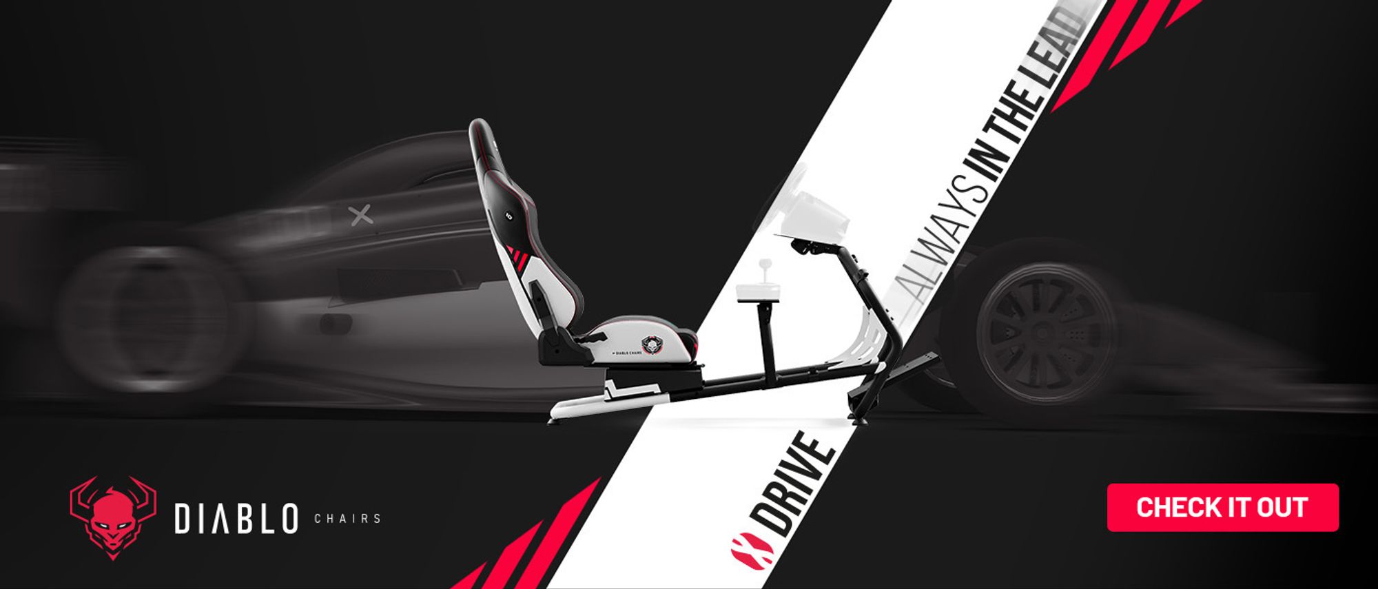 Diablo X-Drive Sim Racing Cocpit Gaming Rennsitz Renncocpit Simracing Schwarz-Weiß