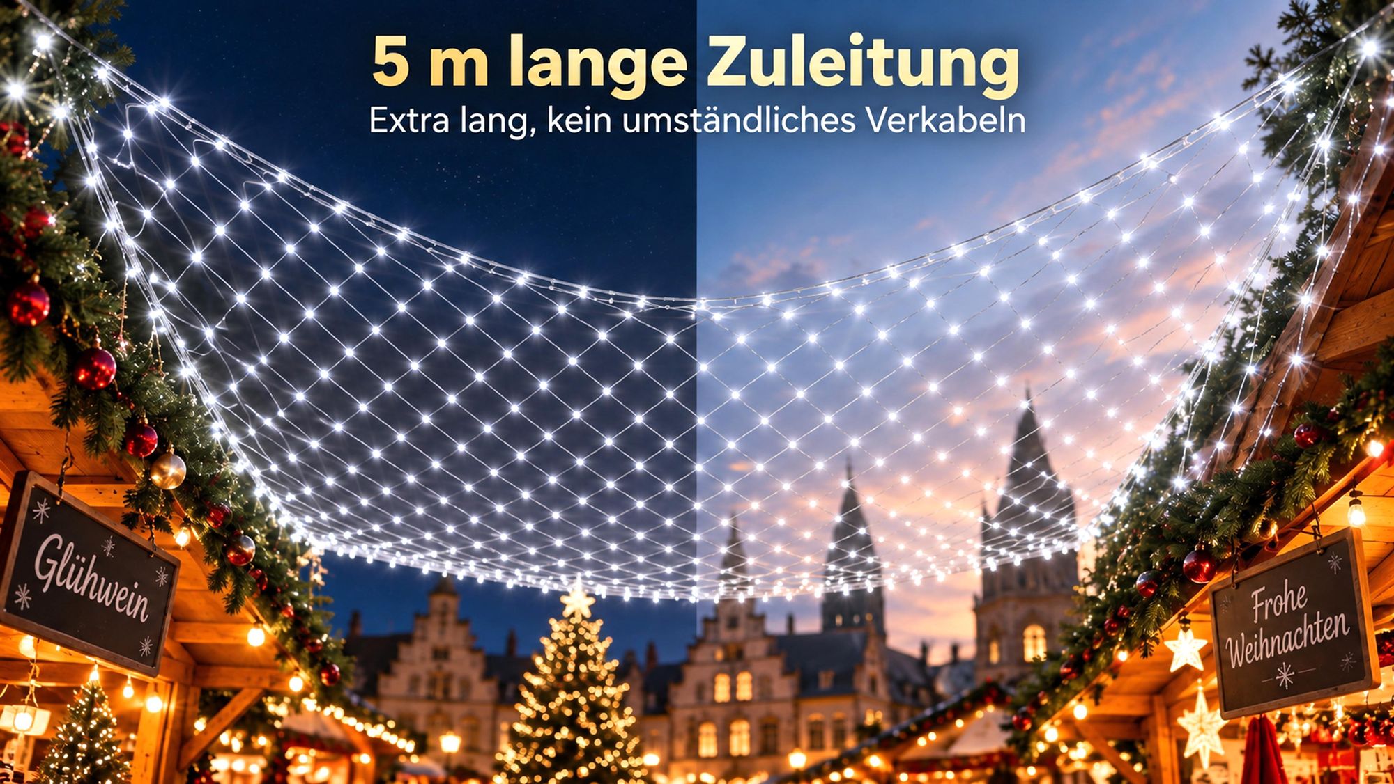 2X2m 144 LED Lichterkette Netz Lichternetz Weiß 8Modi Speicherfunktion Stecker für Büsche Garten Weihnachtsbaum Party Weihnachten Beleuchtung Deko