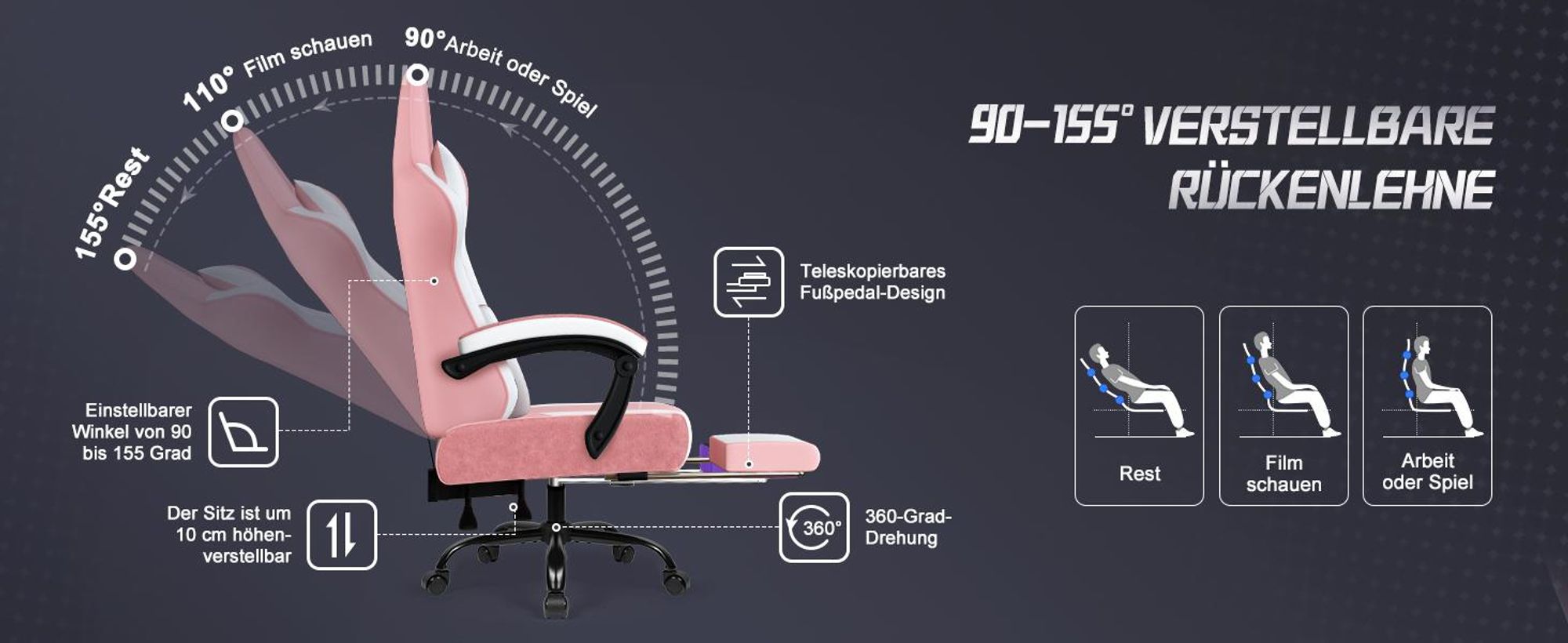 Adormii Gaming Stuhl, Ergonomischer Gaming Sessel, Schreibtischstuhl, Gamingstuhl mit Fußstütze, verstellbare Rückenlehne, Gaming stuhl 150 kg
