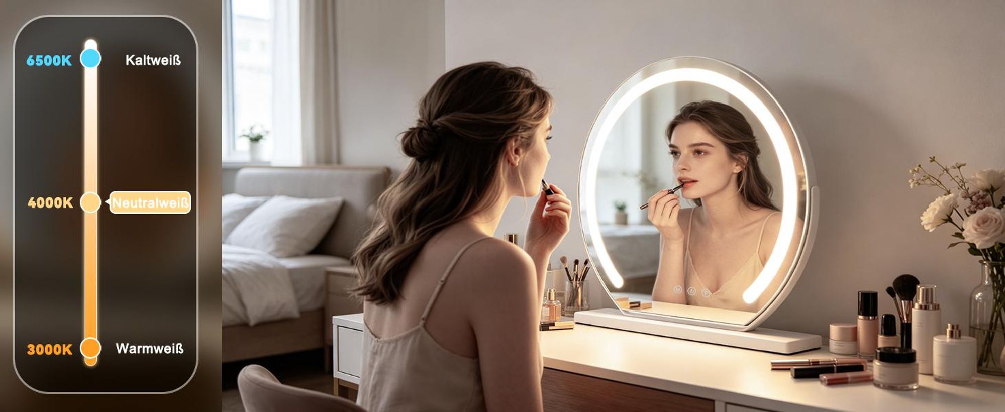 ZMH LED Schminkspiegel mit Beleuchtung Spiegel 40×35CM Vanity Mirror Kosmetikspiegel Tischspiegel 3 Modi Schminktischspiegel Touch Dimmbar Weiß