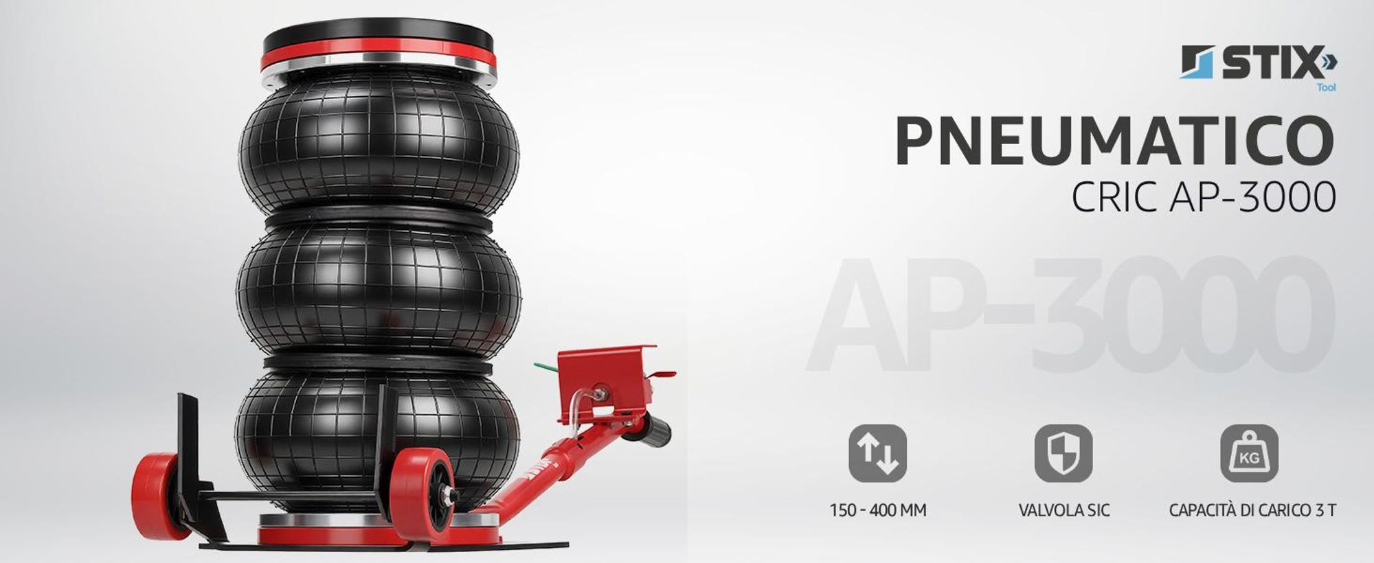 Sollevatore pneumatico 3T AP-3000, sollevatore ad aria, 150–400 mm, per officina auto