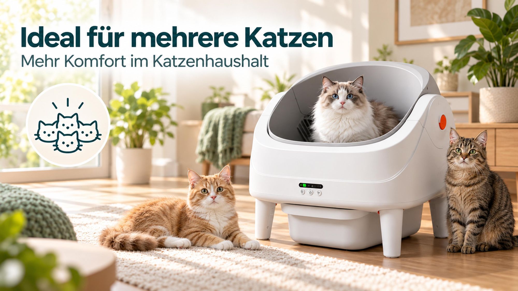 70L Selbstreinigende Katzentoilette, App & 8 Sensoren, Geruchskontrolle, leise, offen, für Mehrkatzen, 1,5-20kg, 14L Abfallbehälter