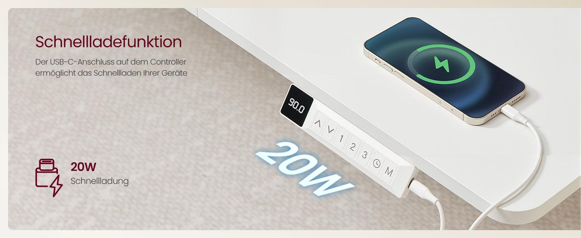 VASAGLE Höhenverstellbarer Schreibtisch, 140 cm, USB-C-Anschluss, Ablage für Steckdosenleiste, Erinnerung bei langem Sitzen, 3 Speichertasten