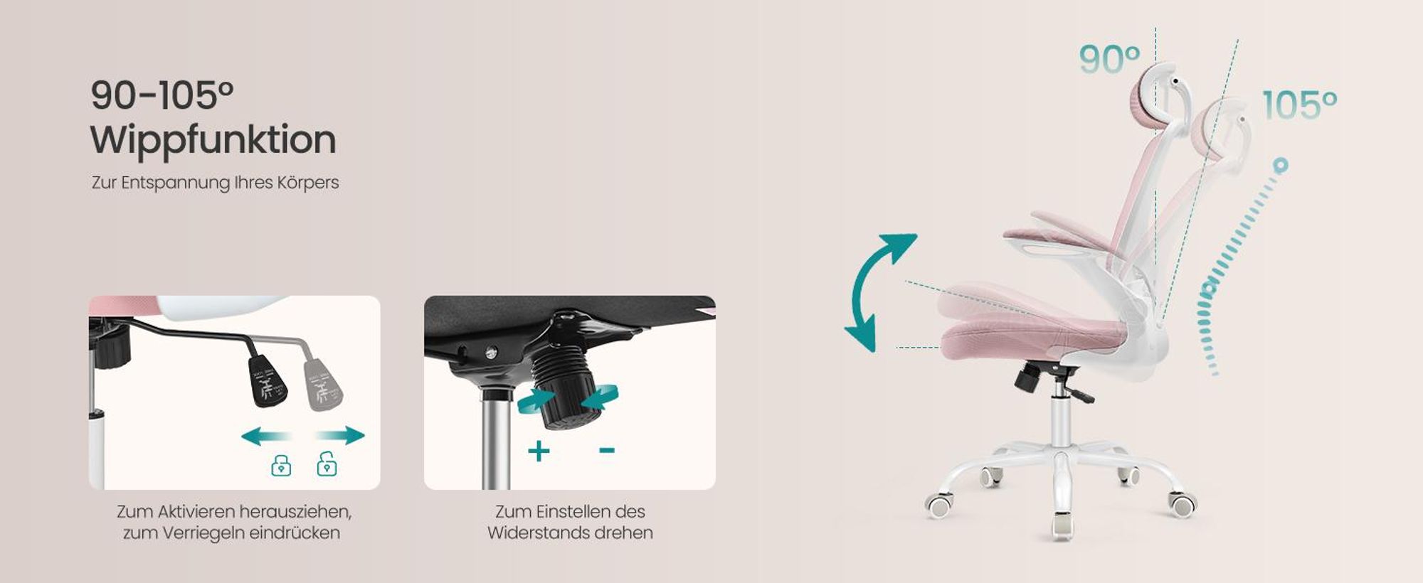 SONGMICS Bürostuhl ergonomisch, Schreibtischstuhl, Drehstuhl mit Mesh, gepolsterte Lendenstütze, Wippfunktion, 53 cm große Sitzfläche