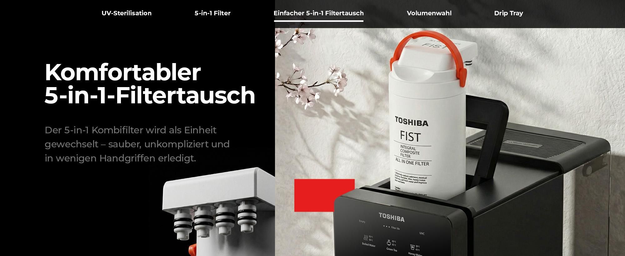 Toshiba Osmoseanlage, Wasserfilter Trinkwasser, Auftisch, Keine Installation, Heißwasserspender, Umkehrosmoseanlage, Mehrfach-Filterung, grau