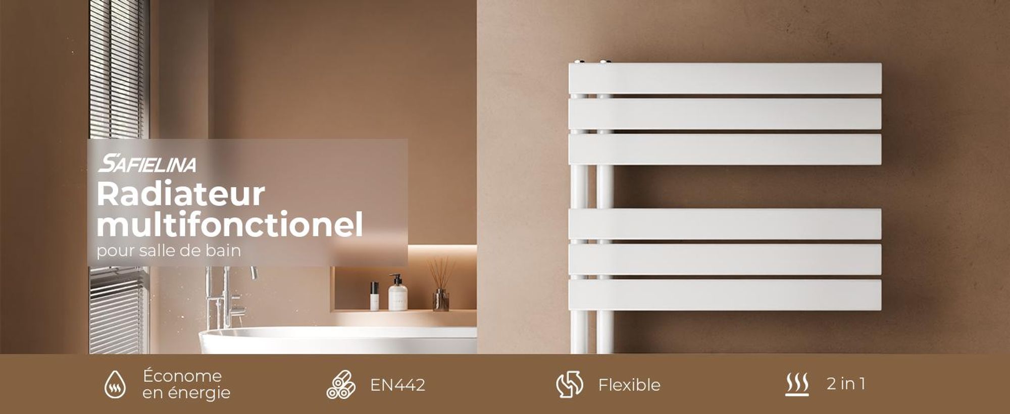 S'AFIELINA 762x400mm Radiateur de Salle de Bain – Sèche-Serviettes Acier Faible Carbone avec Revêtement Antirouille, Panneau Plat Design, Blanc, 342W