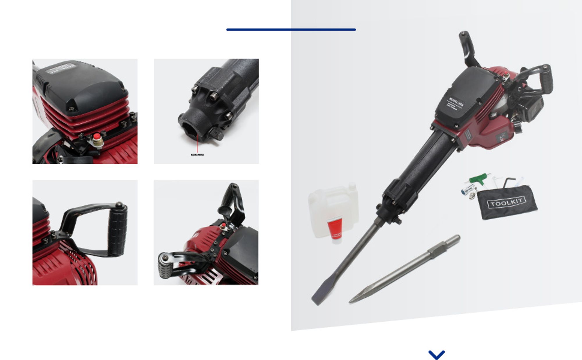 Wiltec Abbruchhammer 2.5PS 55J Schlagstärke 1500 1/min Schlagzahl, Sechskantaufnahme, mit 2 Meißeln, Stemmhammer Meißelhammer Schlaghammer