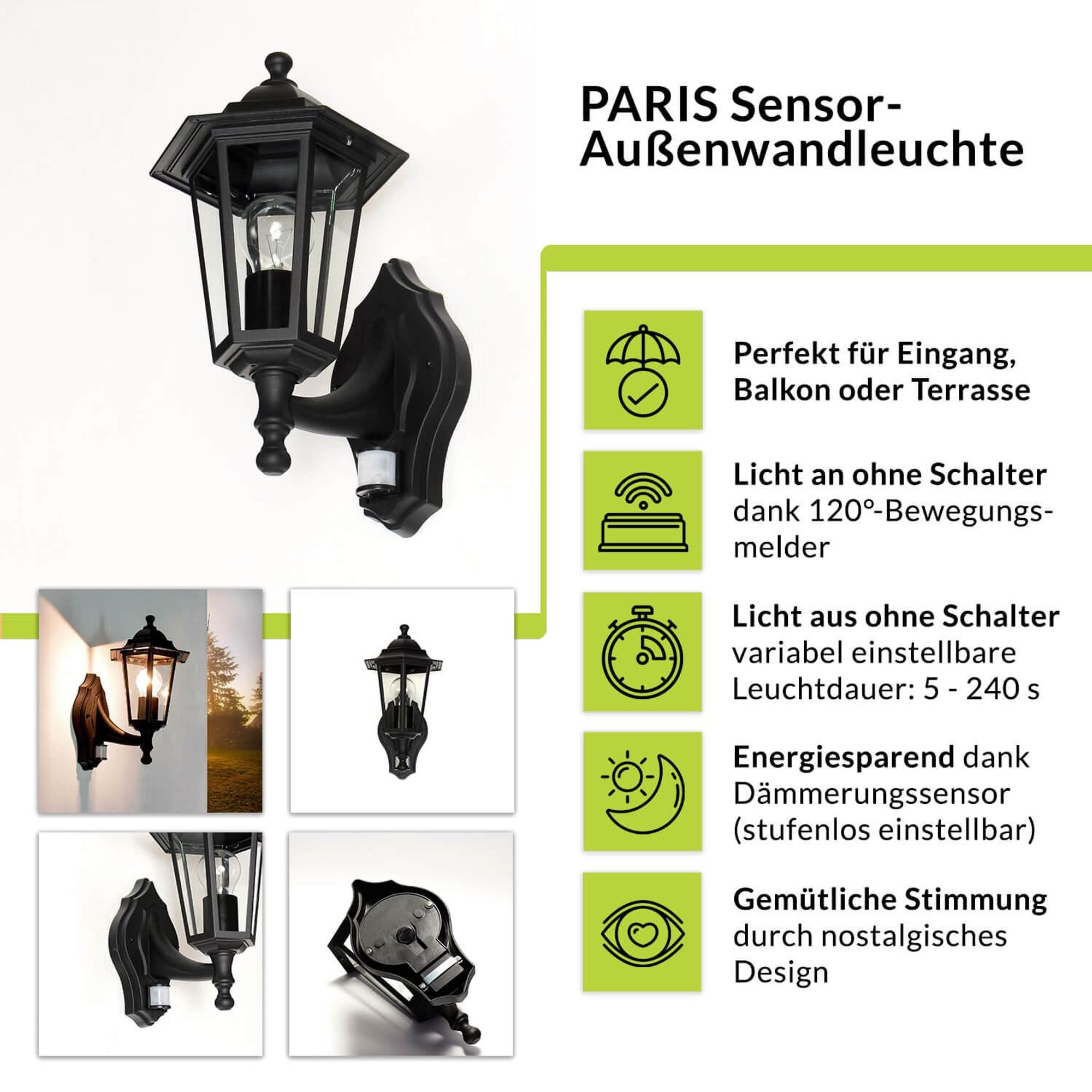 Highlights der PARIS Außenlampe für die Wand