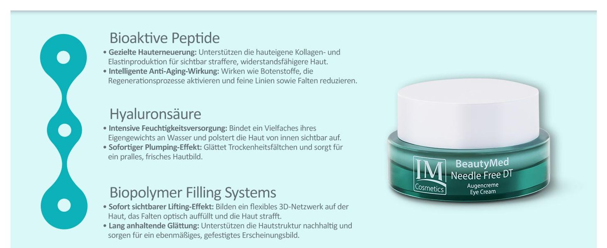 Genius IM Cosmetics BeautyMed Needle Free DT Augencreme 30ml- Intensiv glättende & kühlende Augenpflege mit Hyaluronsäure Dr. Michaela Fuchs