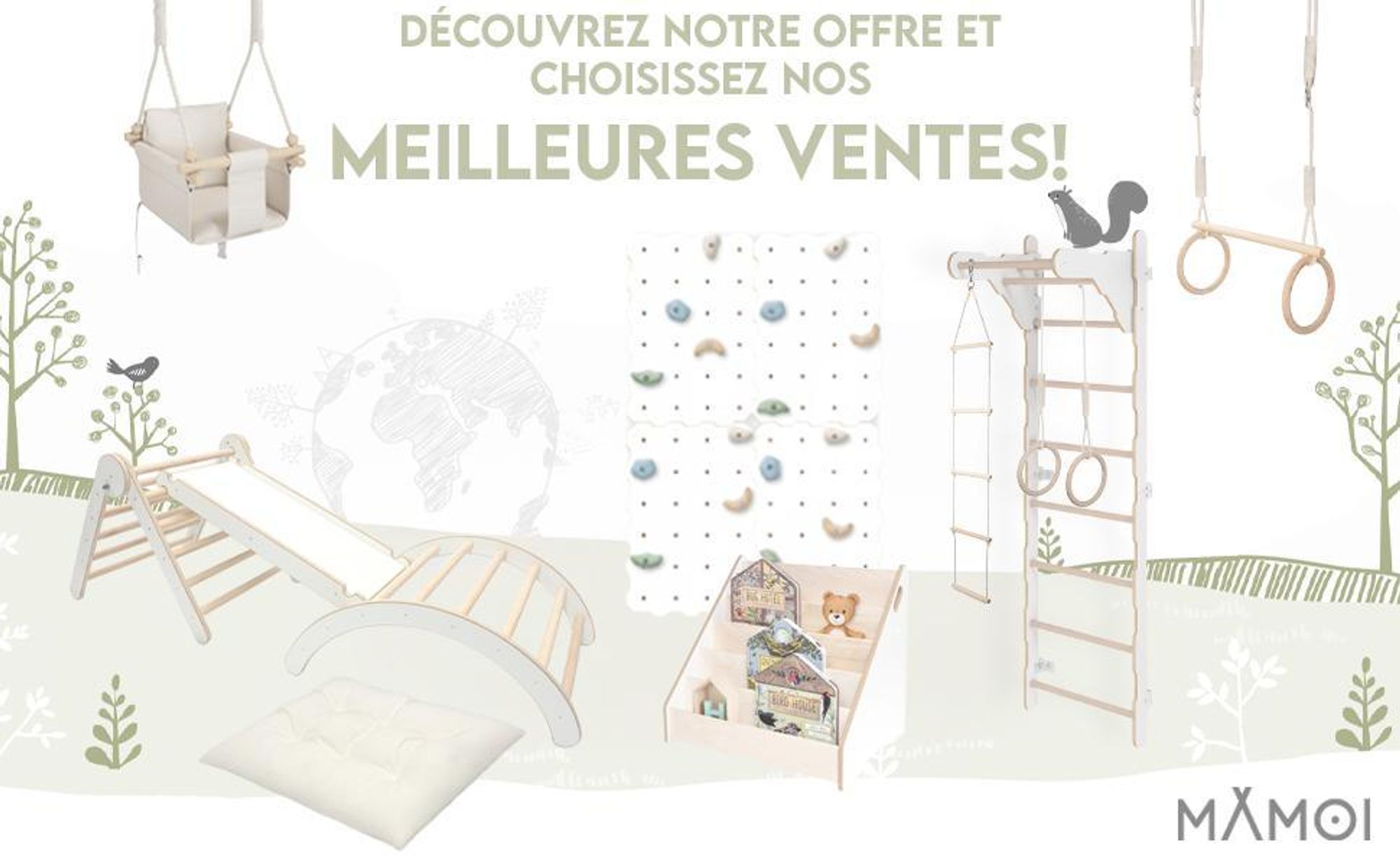 MAMOI® Structure d'escalade Triangle d'escalade Indoor 4 en 1 SET. Arche d'escalade Montessori avec coussin, aire de jeux intérieure 1-3 ans et toboggan pour enfants.