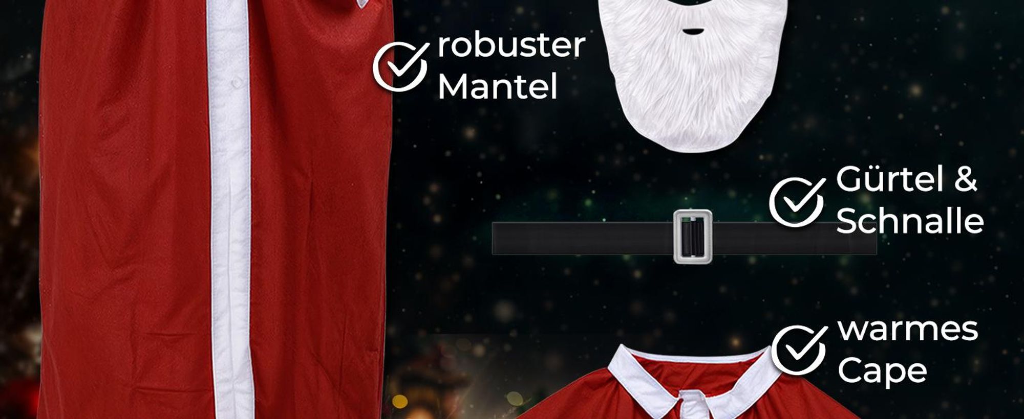DETEX® Weihnachtsmann Kostüm 5-teilig Erwachsene, Einheitsgröße M-XXL