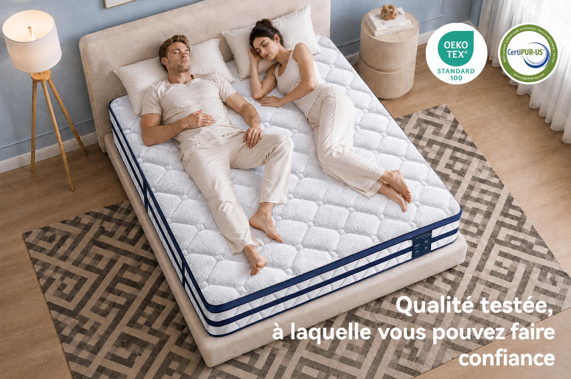 Materasso 140x200, 26 cm di altezza, con topper integrato, materasso a molle insacchettate a 7 zone, livello di supporto H3/H4 – rivestimento premium da 420 g/m²
