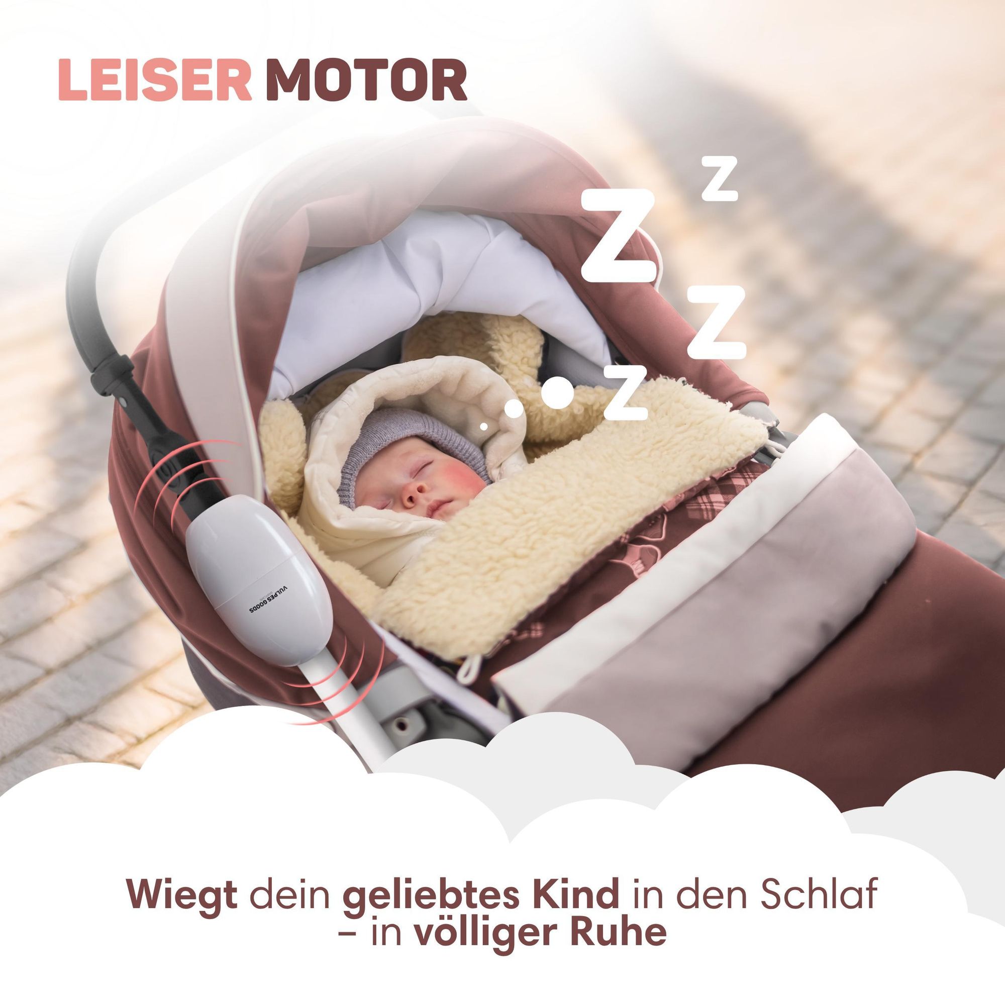 Vulpes Goods Kinderwagenschaukler, Baby-Schaukel für Kinderwagen, Einschlafhilfe für Babys, Automatisches Schaukeln, Inkl. Tragetasche, Weiß