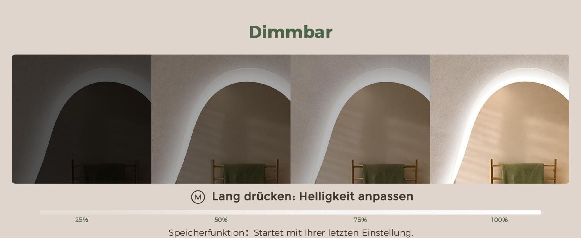 S'AFIELINA Badspiegel mit Beleuchtung 48 × 72 cm, rahmenlos, asymmetrisch,3 Lichtfarben, dimmbar, Antibeschlag und Memory-Funktion