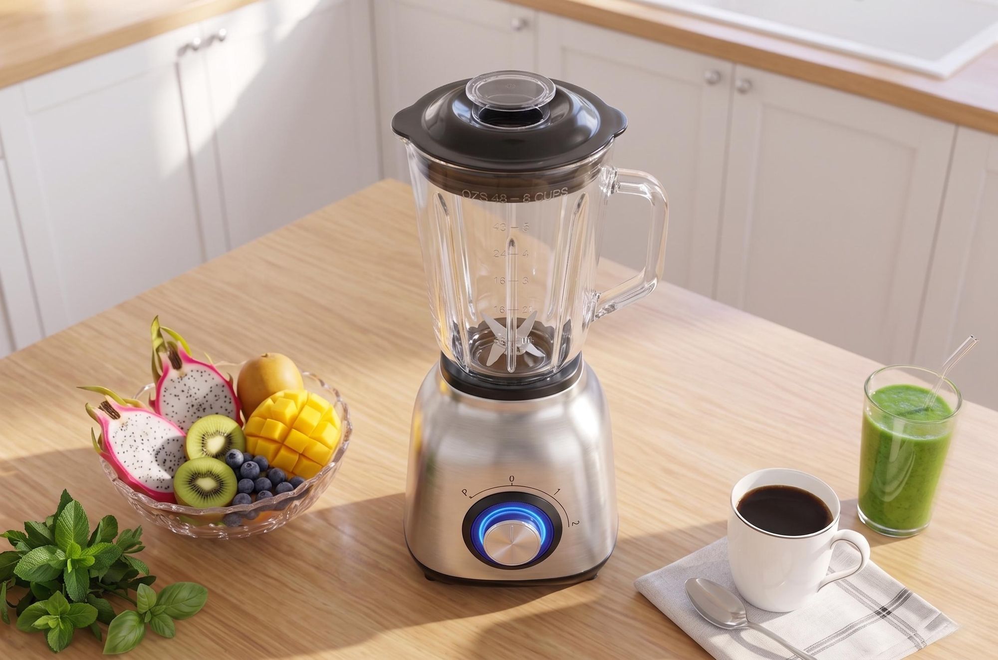 Multifunktionale Küchenmaschine 3-in-1 Standmixer, 1200ML Hochwertiger Glasbehälter, 1200W, Edelstahlklingen, mit Pulsfunktion