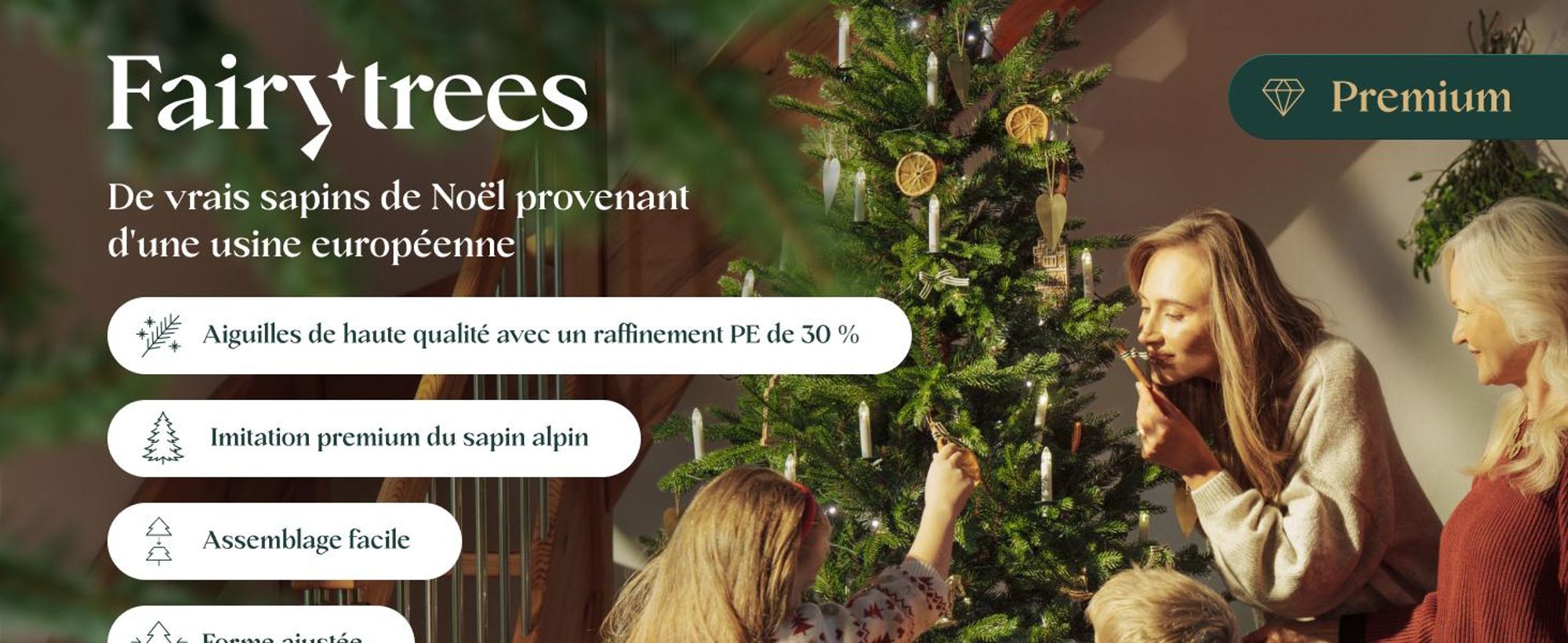 FairyTrees Sapin de Noël Artificiel 180 cm | Arbre de Noël avec Support en Bois | Sapin des Alpes éléments moulés par Injection