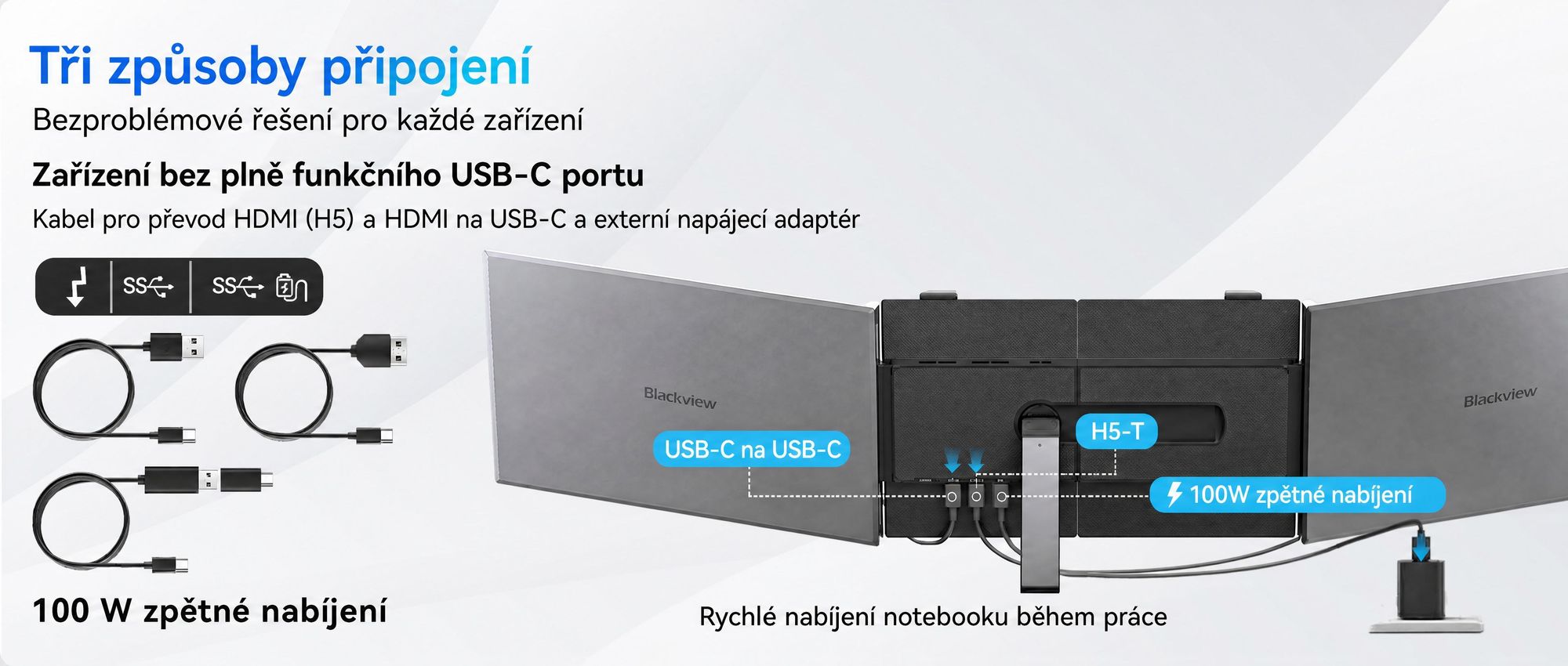 Blackview přenosný monitor DCM6 14", monitor pro notebooky s dvěma obrazovkami, ultratenký, FHD, pro notebooky 13,3"–17,3", otočný o 180°, pro Windows/Mac/Android
