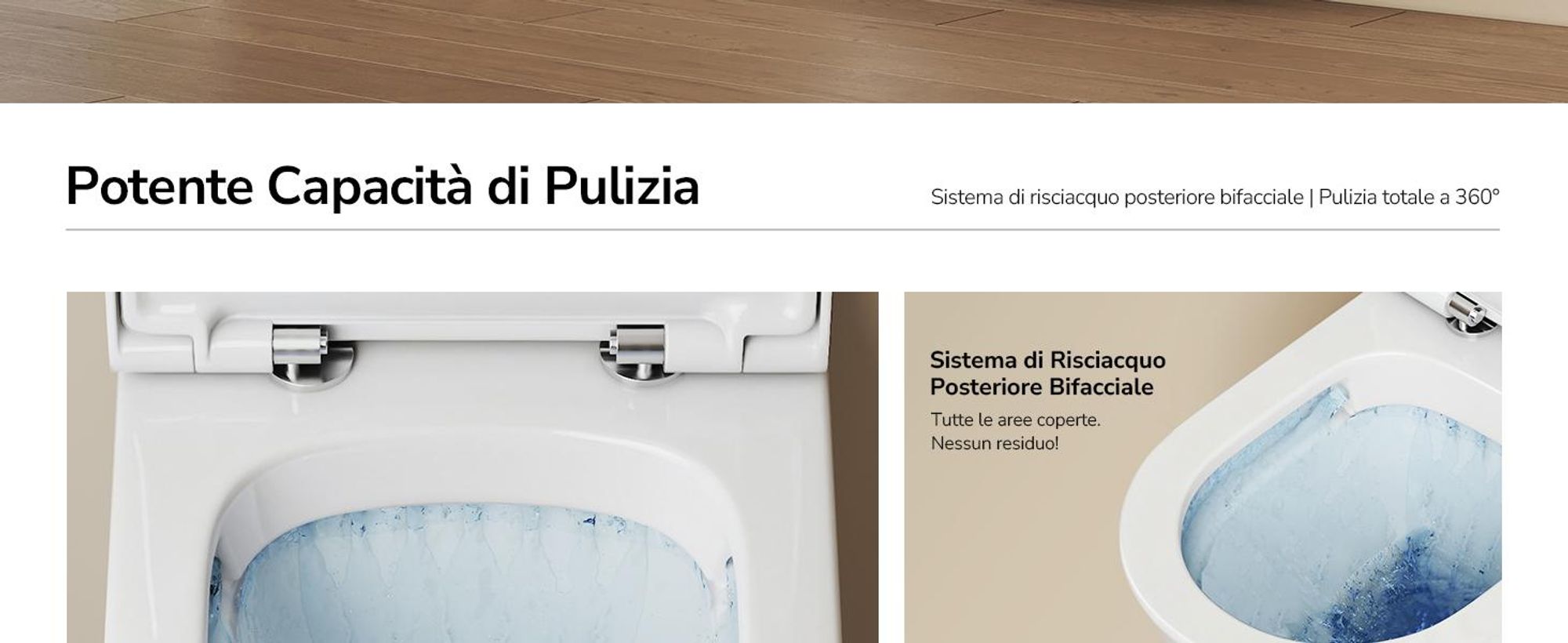 WC sospeso EMKE in ceramica a doppio foro con risciacquo a risparmio idrico, con scarico diretto e coperchio a chiusura ammortizzata, a bassa rumorosità, bianco lucido