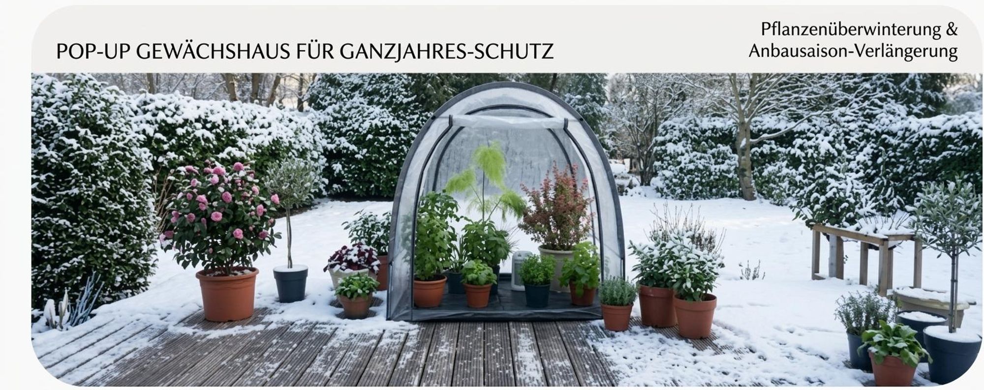 Gewähshaus in Ganzjahresnutzung im winterlichen Außenbereich
