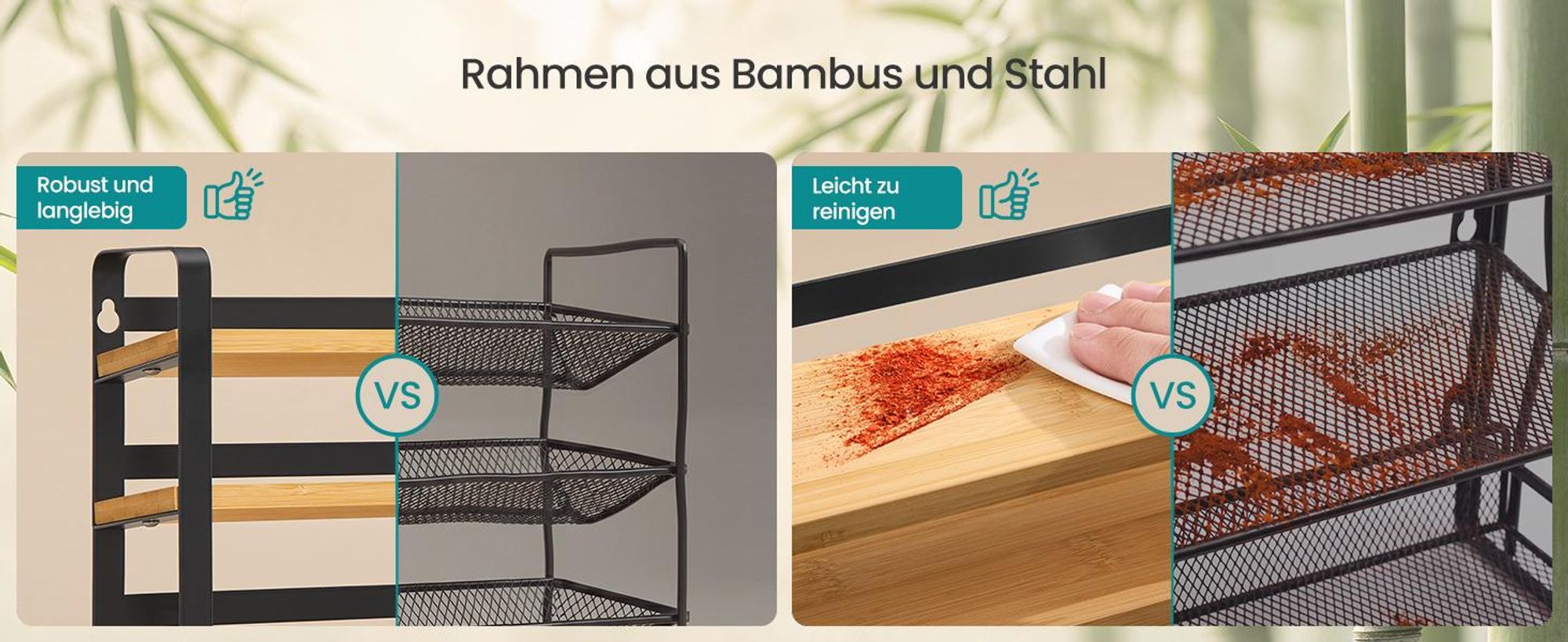 SONGMICS Gewürzregal mit 24 Gewürzgläsern, Gewürz-Organizer, Küchenregal, mit Etiketten und Zubehör, schwarz-naturfarben