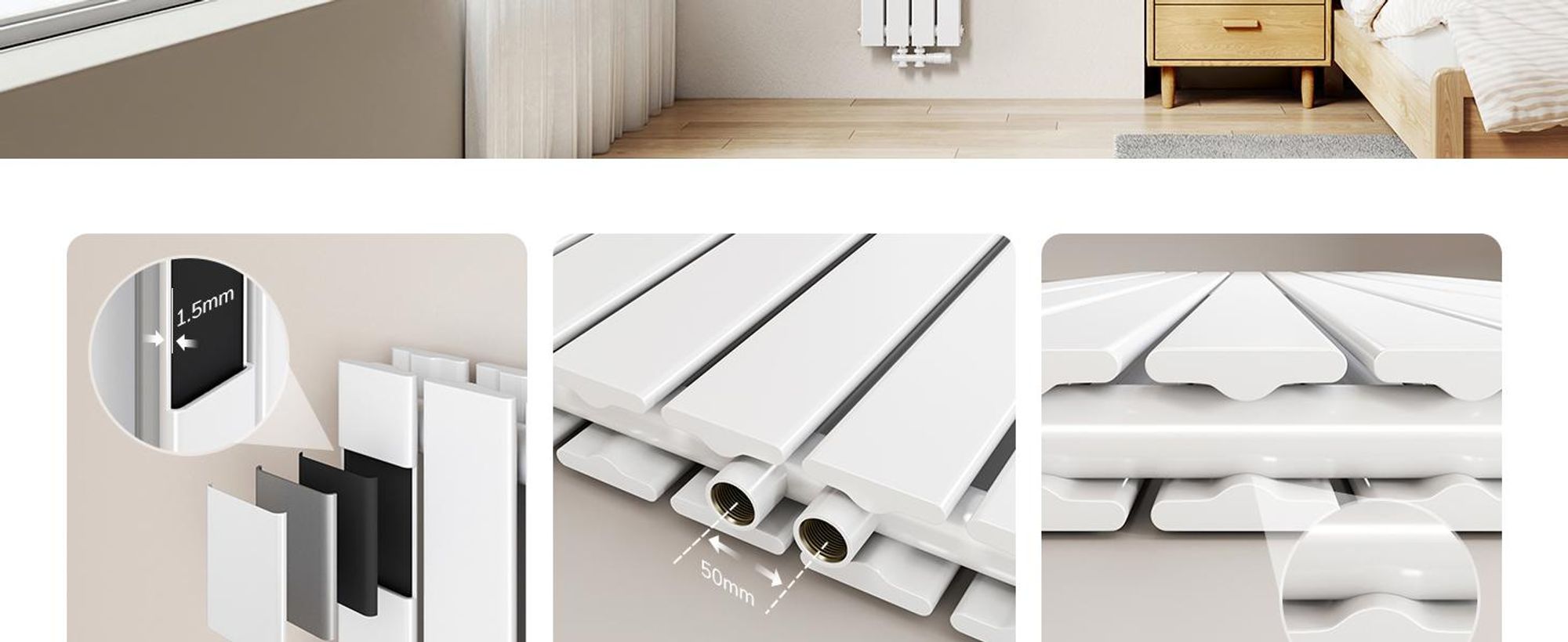 EMKE Heizkörper Flach Heizkörper Design Paneelheizkörper Weiß Vertikal Doppellagig 1600x 300 mm 966W ohne Heizstab