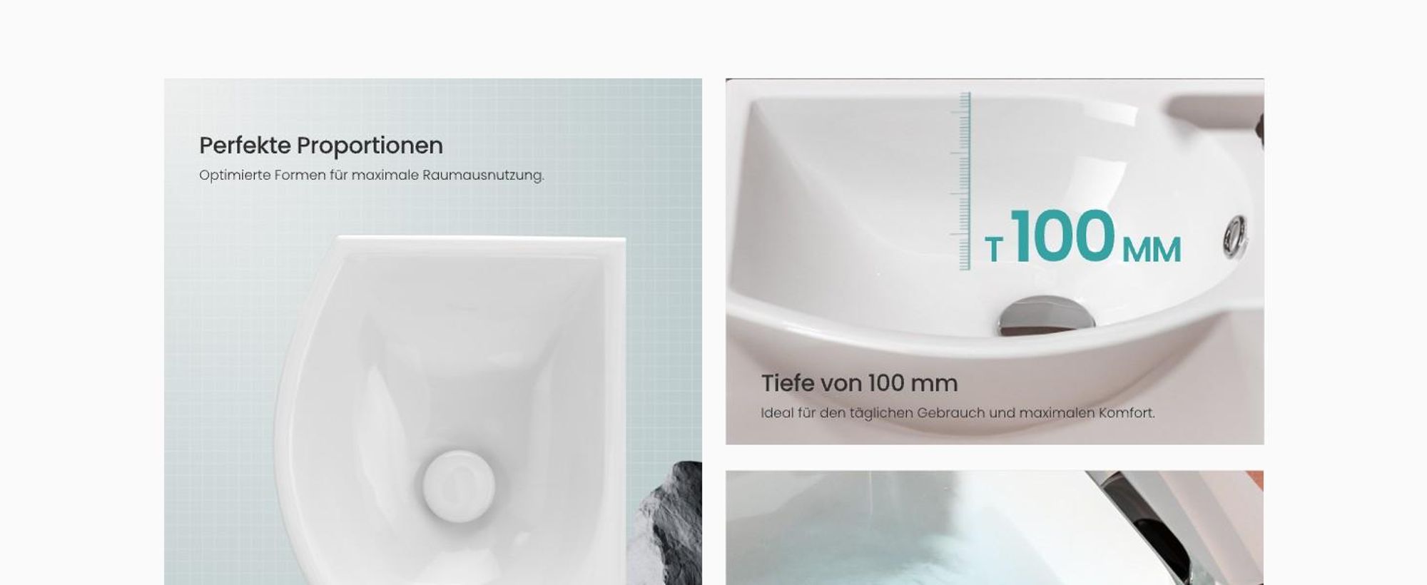 EMKE Asymmetrische Waschbecken mit Hahnloch rechts Kompaktes Hängewaschbecken für Gäste-WC kleines Handwaschbecken zur Wandmontage