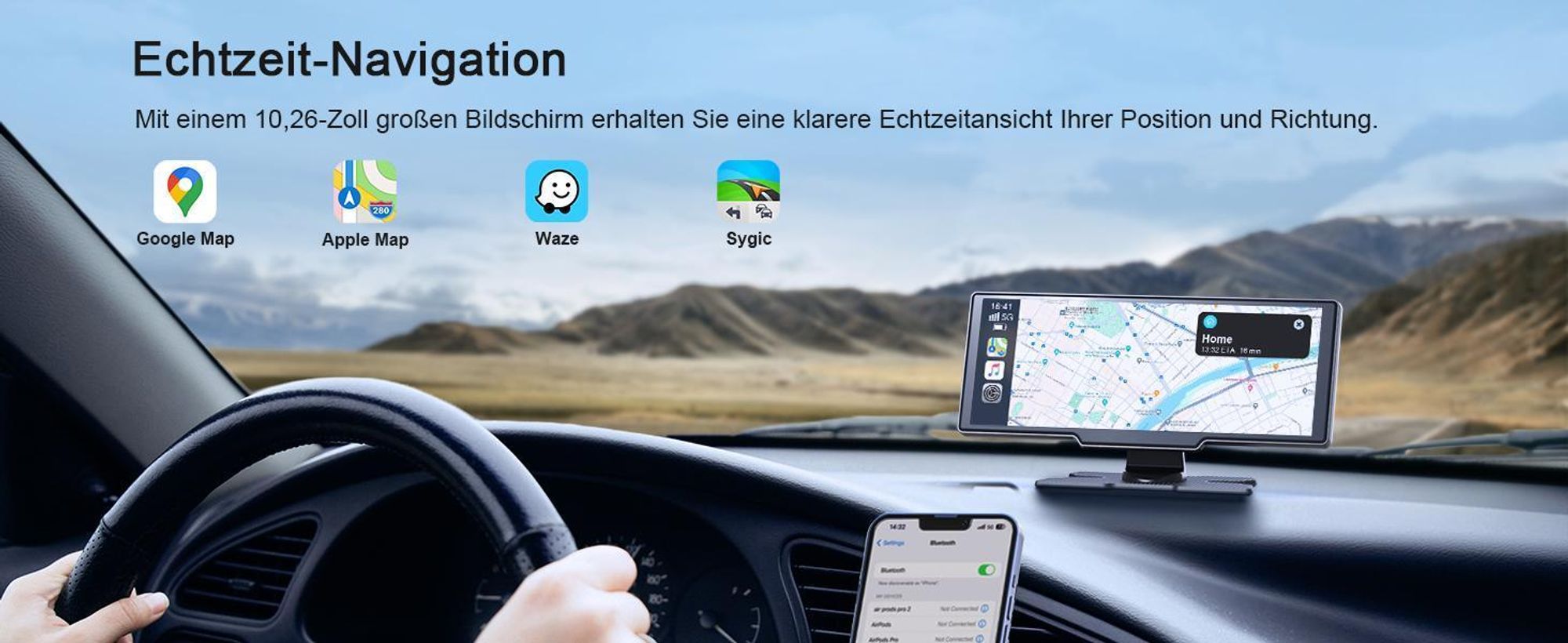 AVYLET 9,26 Zoll Universal Carplay Android Auto 4K Bluetooth mit SD-Karte Rückfahrkamera