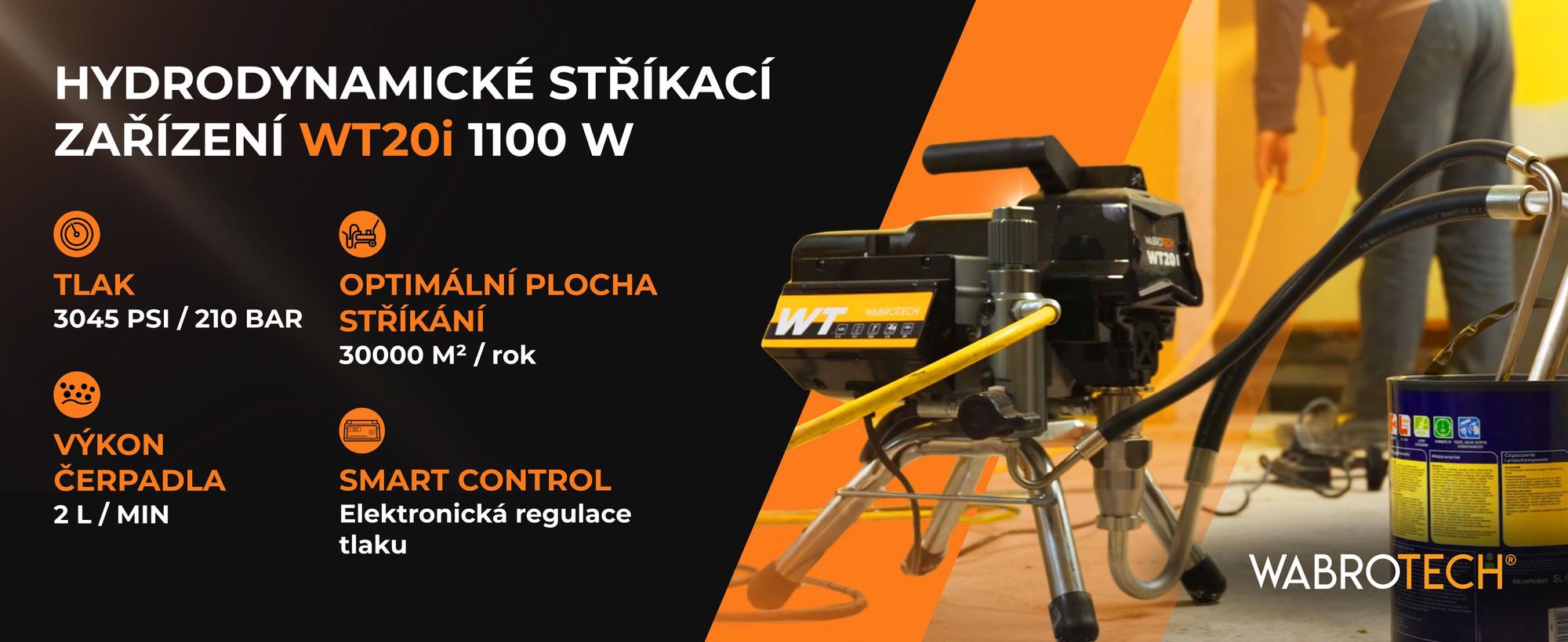 Stříkací zařízení WABROTECH WT20i Airless 1100W, 2l/min / 210 bar Hydrodynamický malířský agregát