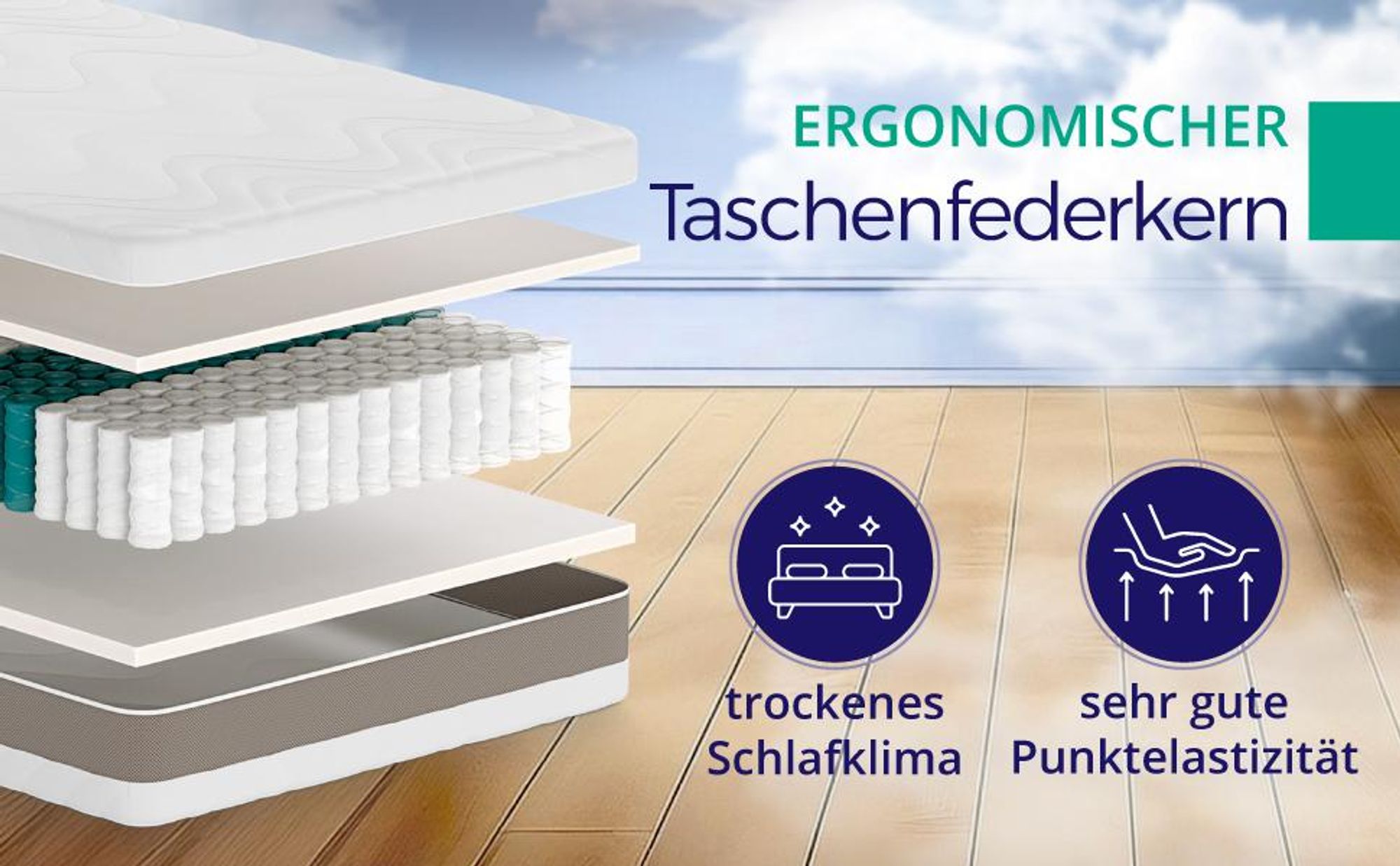 Taschenfederkernmatratze 140 x 200 cm H2 - Höhe 24 cm -  Ergonomische 7-Zonen Matratze -   Federkernmatratze für jede Schlafposition