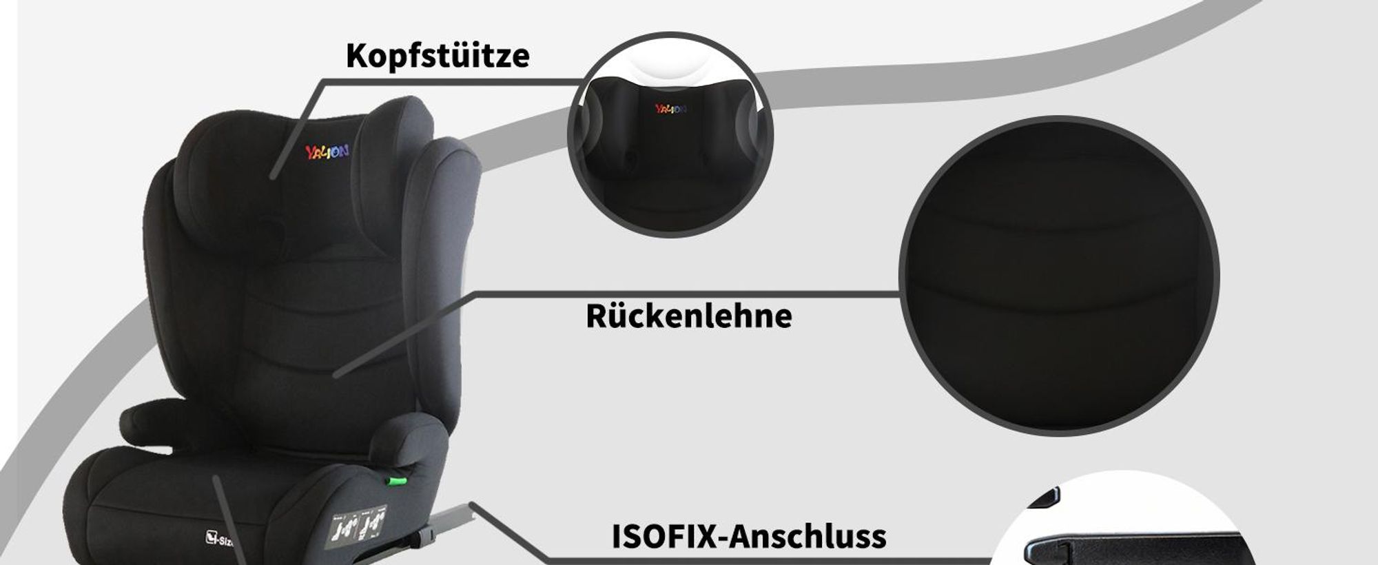 YALION Sitzerhöhung Auto Kinder, Kindersitzerhöhung 100-150cm,Kindersitz einstellbare Kopfstütze,Ab ca.Kinderautositz 3-10 Jahre,ECE R129- Grau