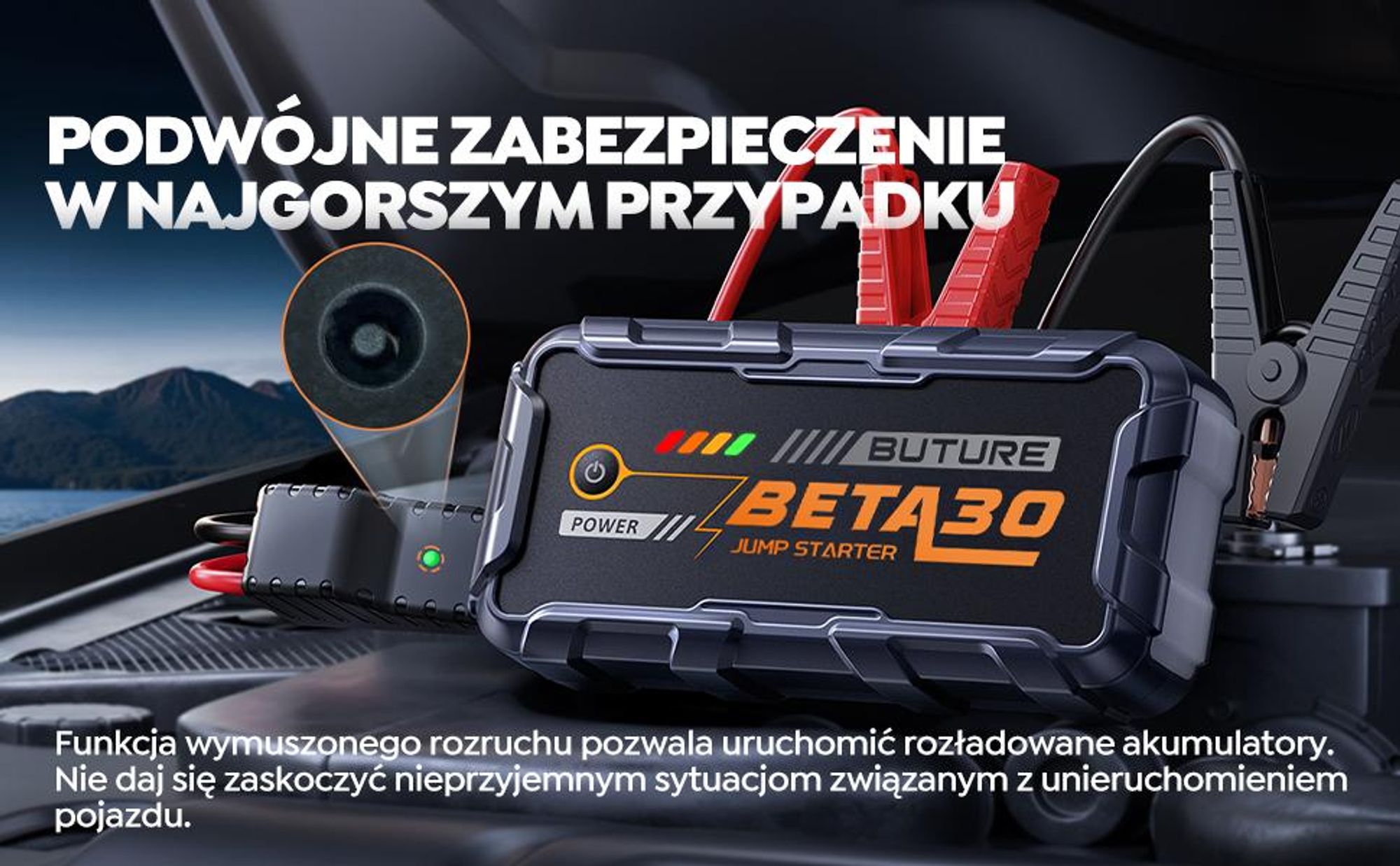 Powerbank Buture do rozruchu silnika, 6000A, 26800 mAh, powerbank do rozruchu silnika samochodowego, pomoc przy rozruchu, BETA30