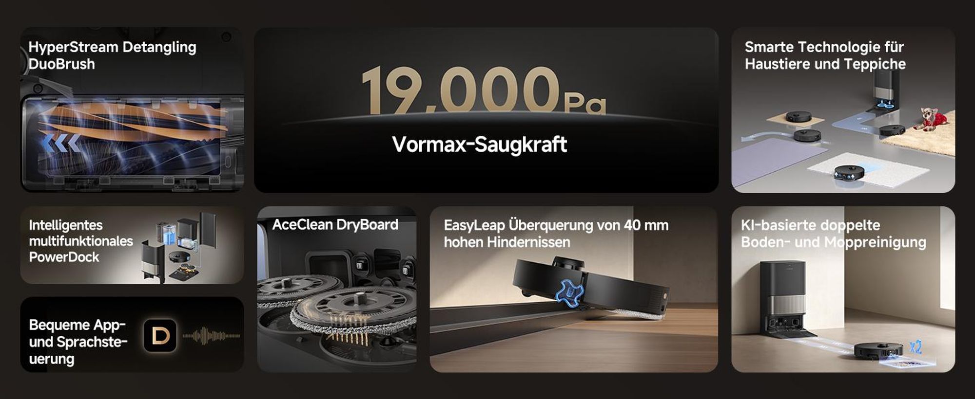 Dreame L40s Pro Ultra Staubsauger Roboter, selbstreinigende Ausfahrbare Wischmopps,19000Pa Saugkraft,Detangling DuoBrush,Hindernisvermeidung, Schwarz