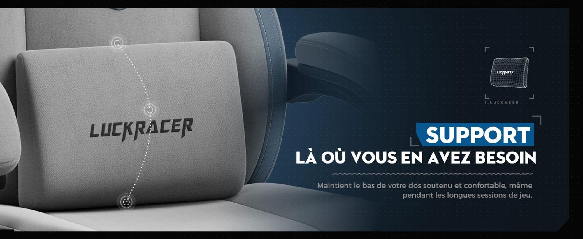 LUCKRACER Chaise de jeu, chaise de bureau avec accoudoirs reliés, coussin en mousse à mémoire de forme, angle d'inclinaison de 90-155° et repose-pieds, tissu fonctionnel résistant