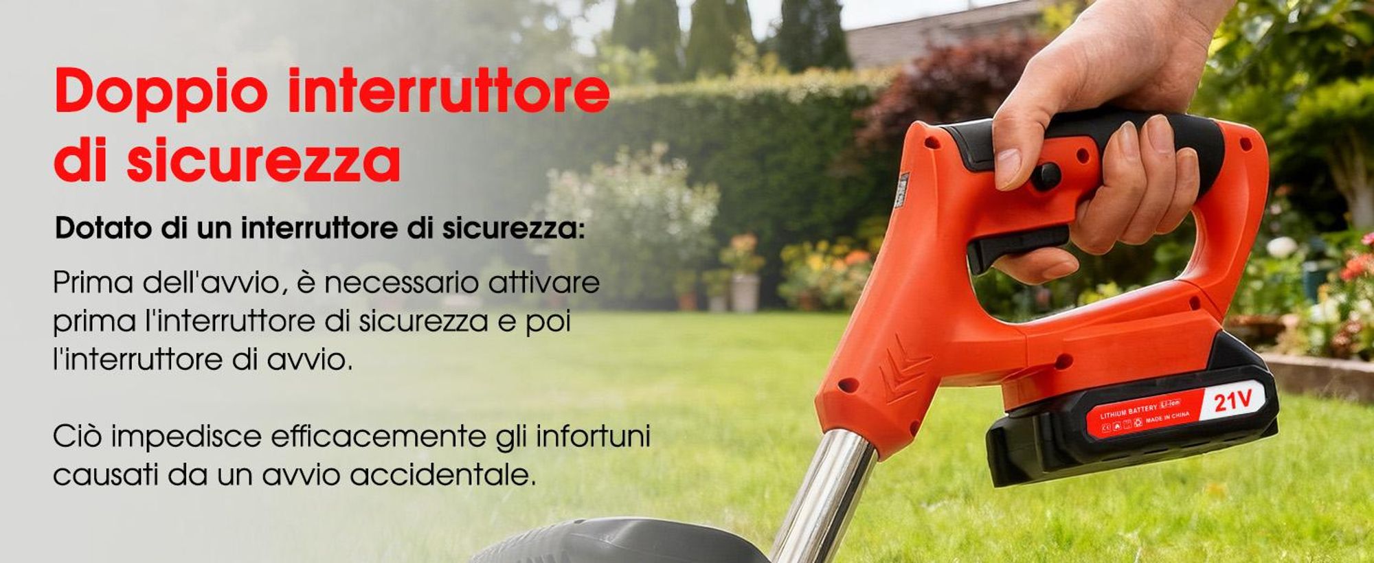 OUTIGO Decespugliatore a Batteria, Tagliaerba Elettrico a Batteria da 800 W, Taglia Erba da Giardino Elettrico con 4 Tipi di Lame,tosaerba telescopico