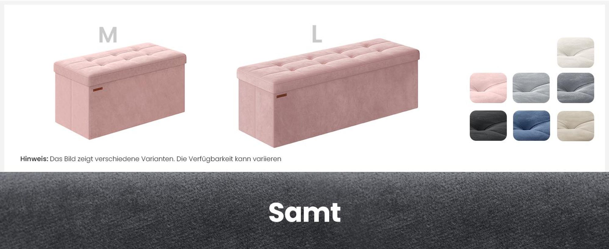 SONGMICS Sitzbank mit Stauraum, klappbare Sitztruhe, 2 extra Aufbewahrungsboxen, 38 x 110 x 38 cm, bis 300 kg belastbar, pastellrosa