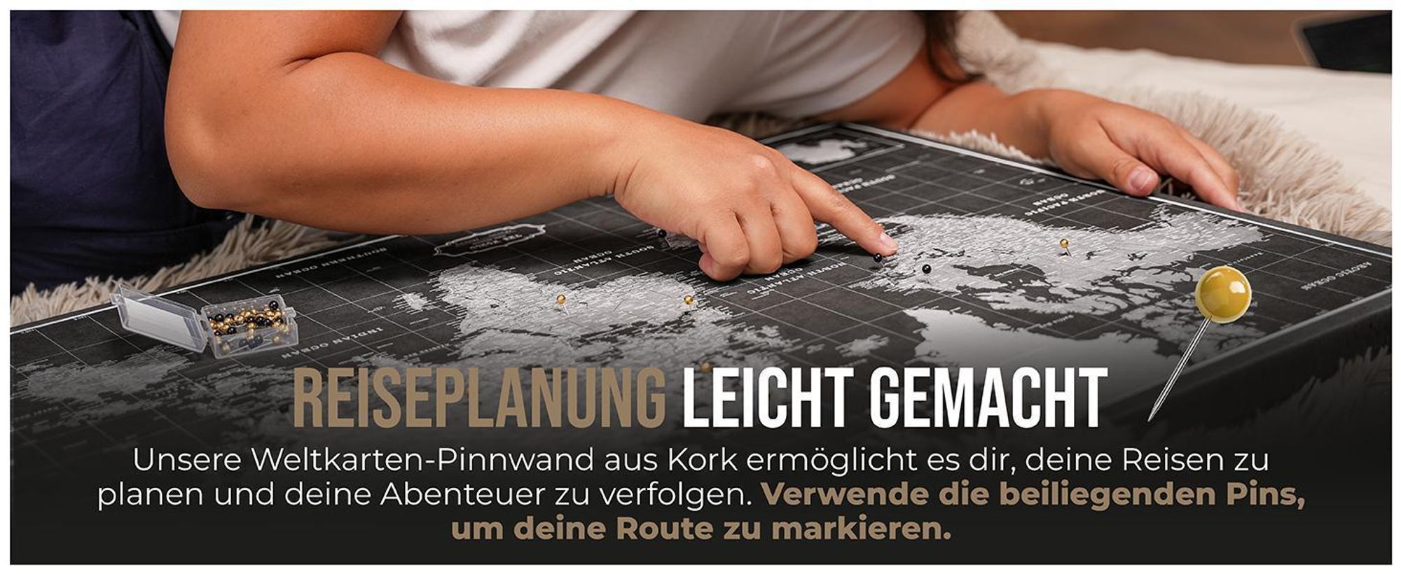 Hochwertige Canvas Weltkarte mit Kork-Pinnwand - 70x50 cm - Muster 3