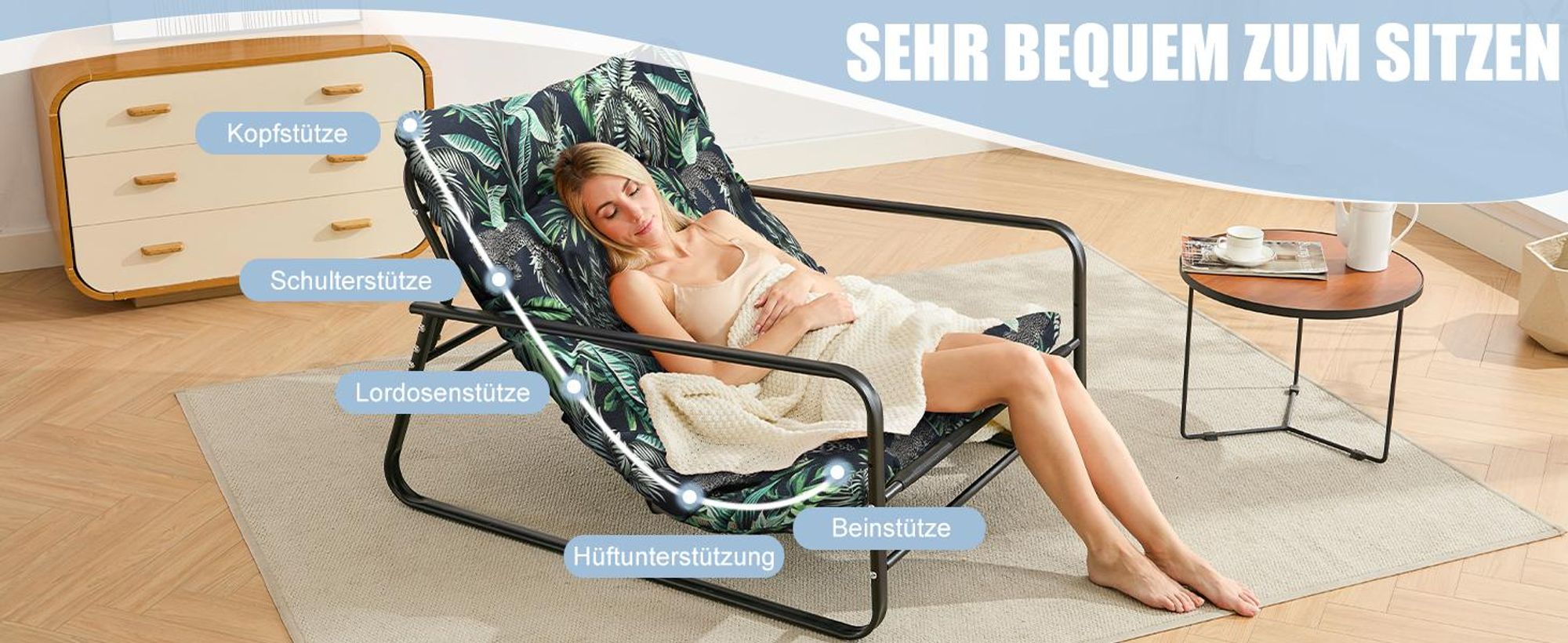 Sessel Wohnzimmer Gartenliege mit Wendekissen Balkon möbel aus Stahl gepolsterter Stuhl für 2 Personen Balkon Garten Terrasse