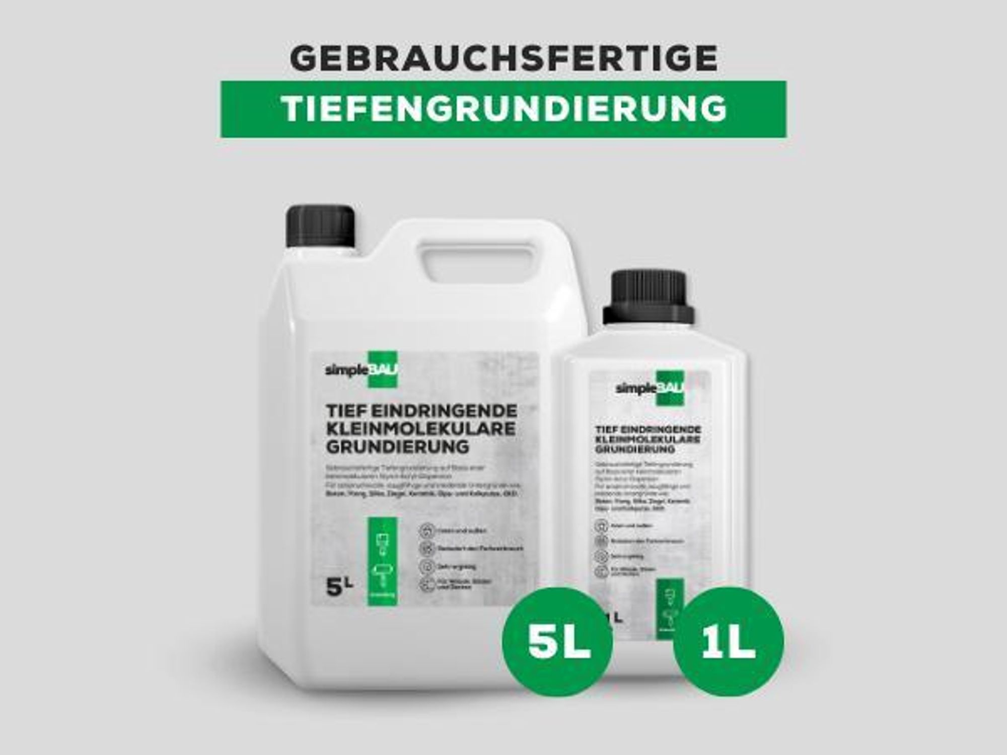 SimpleBau Tiefengrund 5 L , Gebrauchsfertige Tiefengrundierung für Innen & Außen auf schwierigen Untergründen , Verbessert Haftung für Wände
