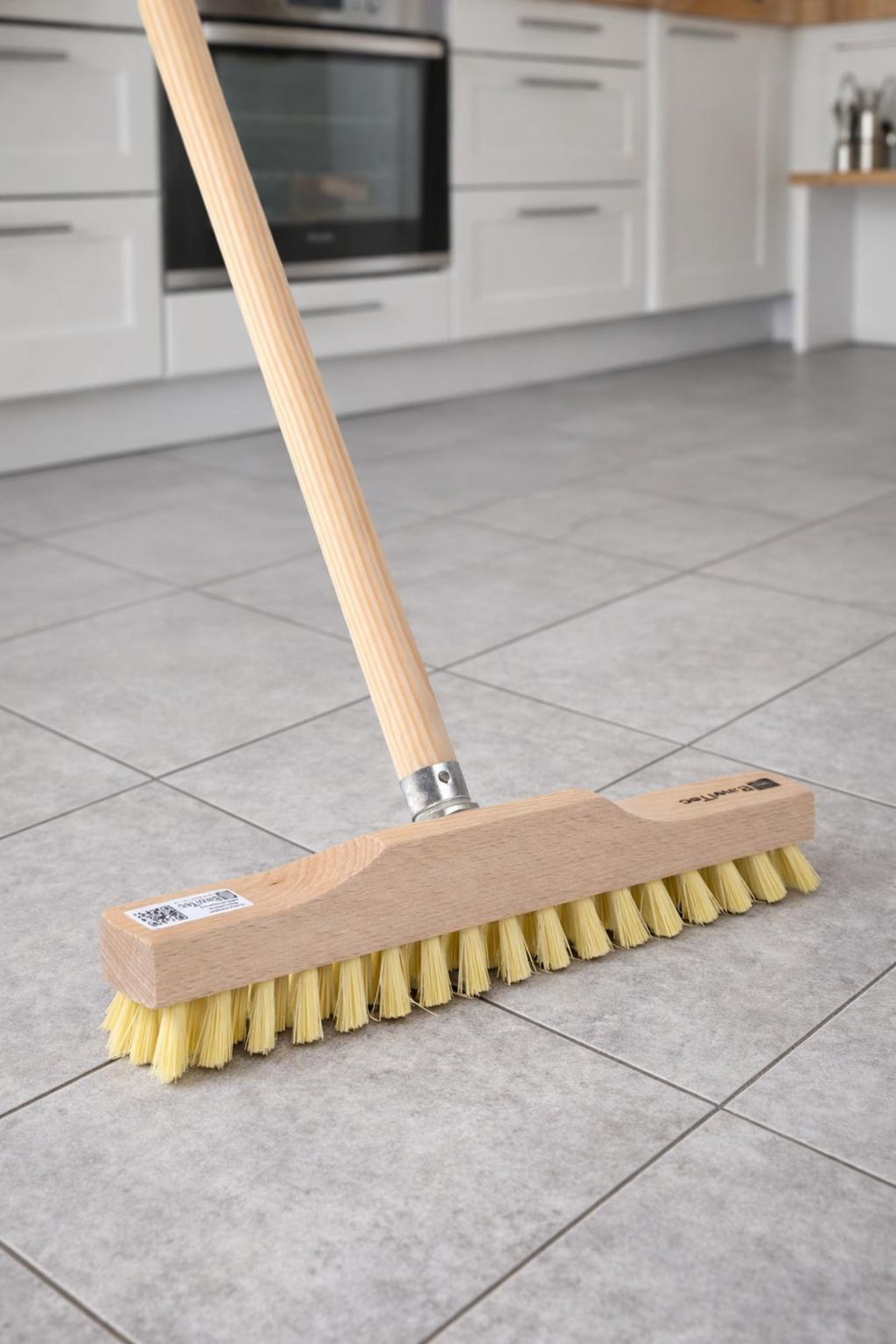 Wischer-Schrubber 28cm Breit ppn Rheinischer Wischer Scheuerbürste mit Stiel 120cm Lang Holzstiel Haushaltsschrubber schmal Holz Holzschrubber