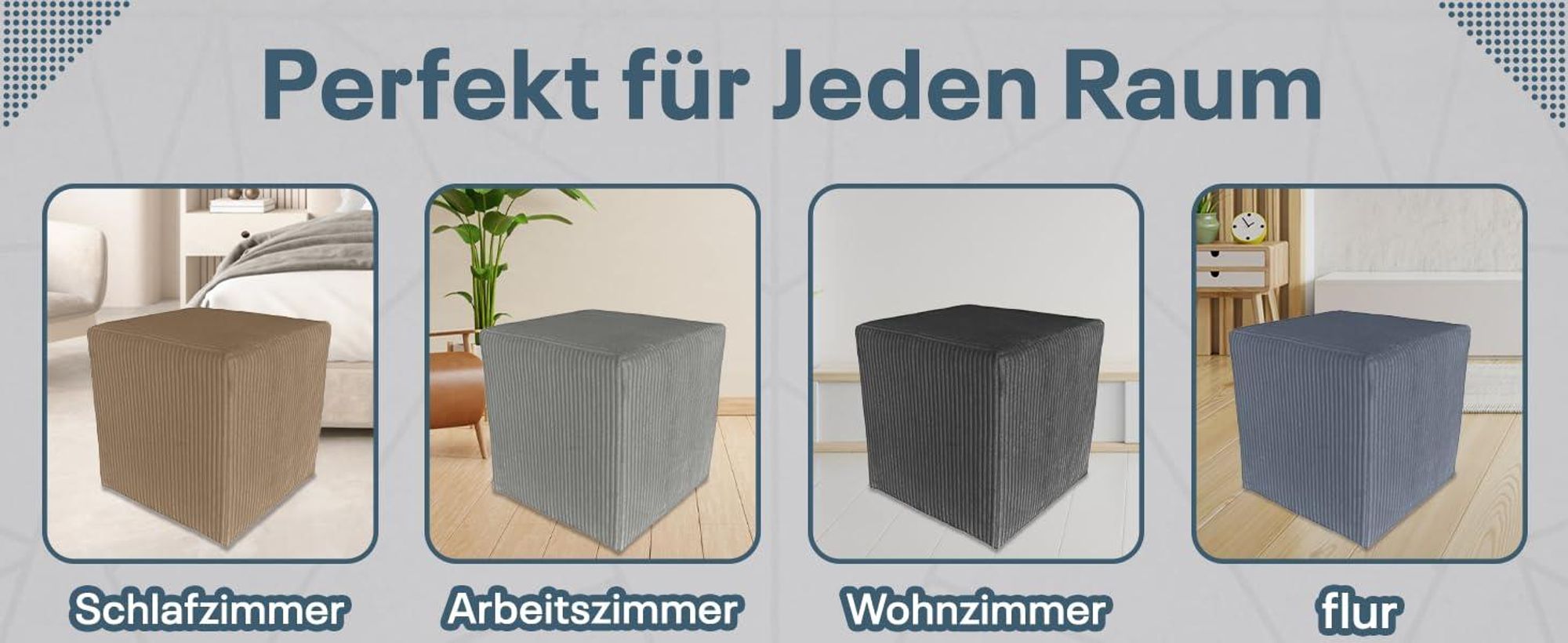 Best For Home | Würfel Pouf Hocker | Dunkles Blaugrün Poof Fußhocker | Samt Sitzhocker für Wohnzimmer, Schlafzimmer & Flur | Polster Ottoman | Gepolstert Sitzpuff oder Sitzwürfel für Sofa oder Sessel