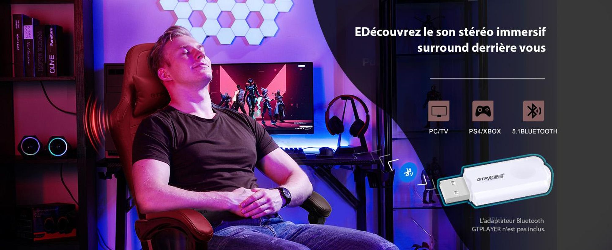 GTPLAYER Chaise de jeu ACE PRO, Chaise de bureau ergonomique Accoudoirs inclinables Avec repose-pieds, Haut-parleur Hi-Fi, Atmosphère sonore impressionnante, Rouge
