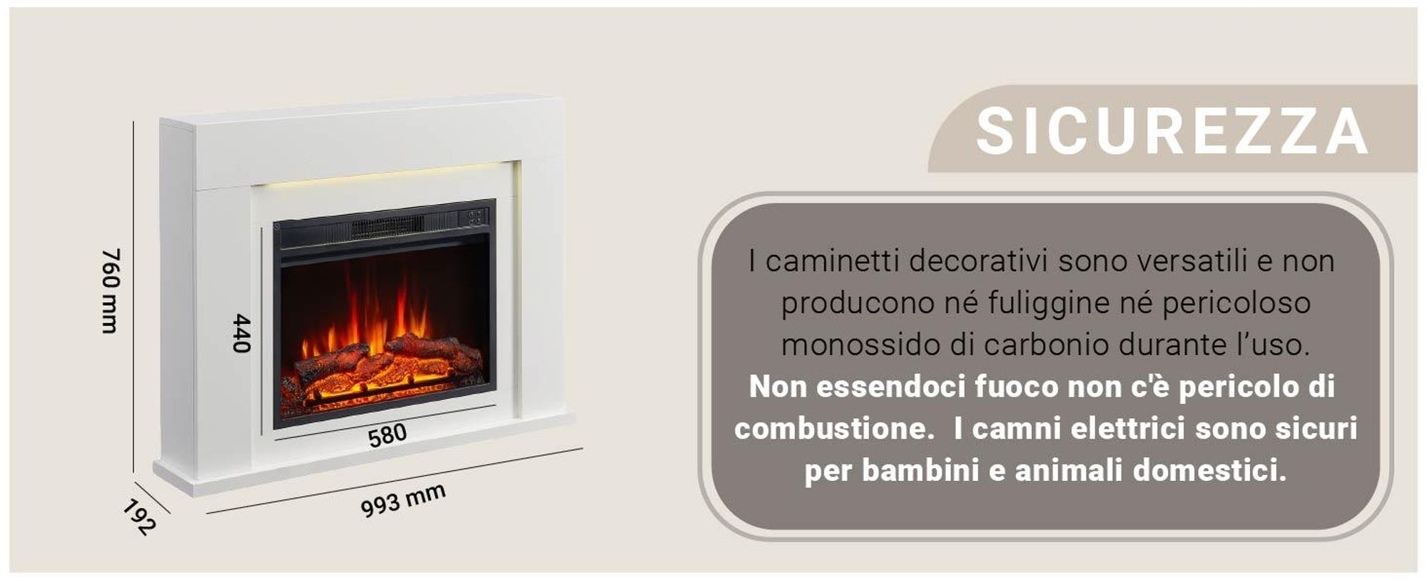 Camino elettrico BALDERIA Finn Design - Camino da appoggio - Bianco