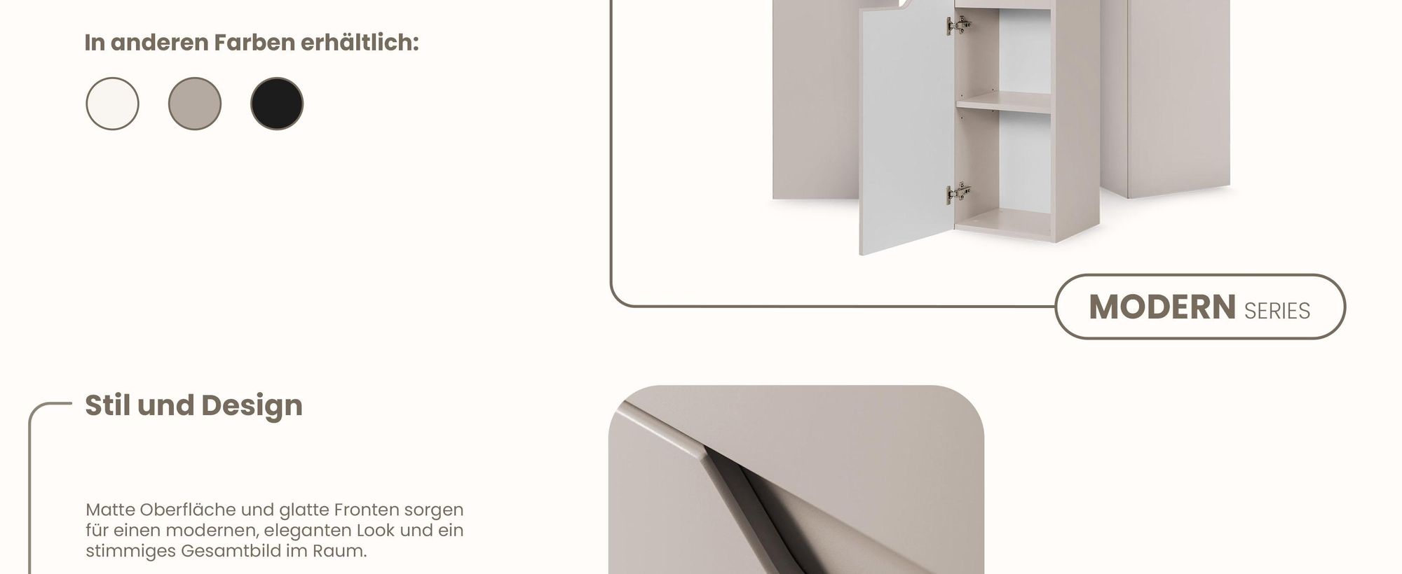 RODAN | Badezimmer Hochschrank - Beige - 136 cm - MODERN - Badschrank Schmal - Hängend - MDF Fronten
