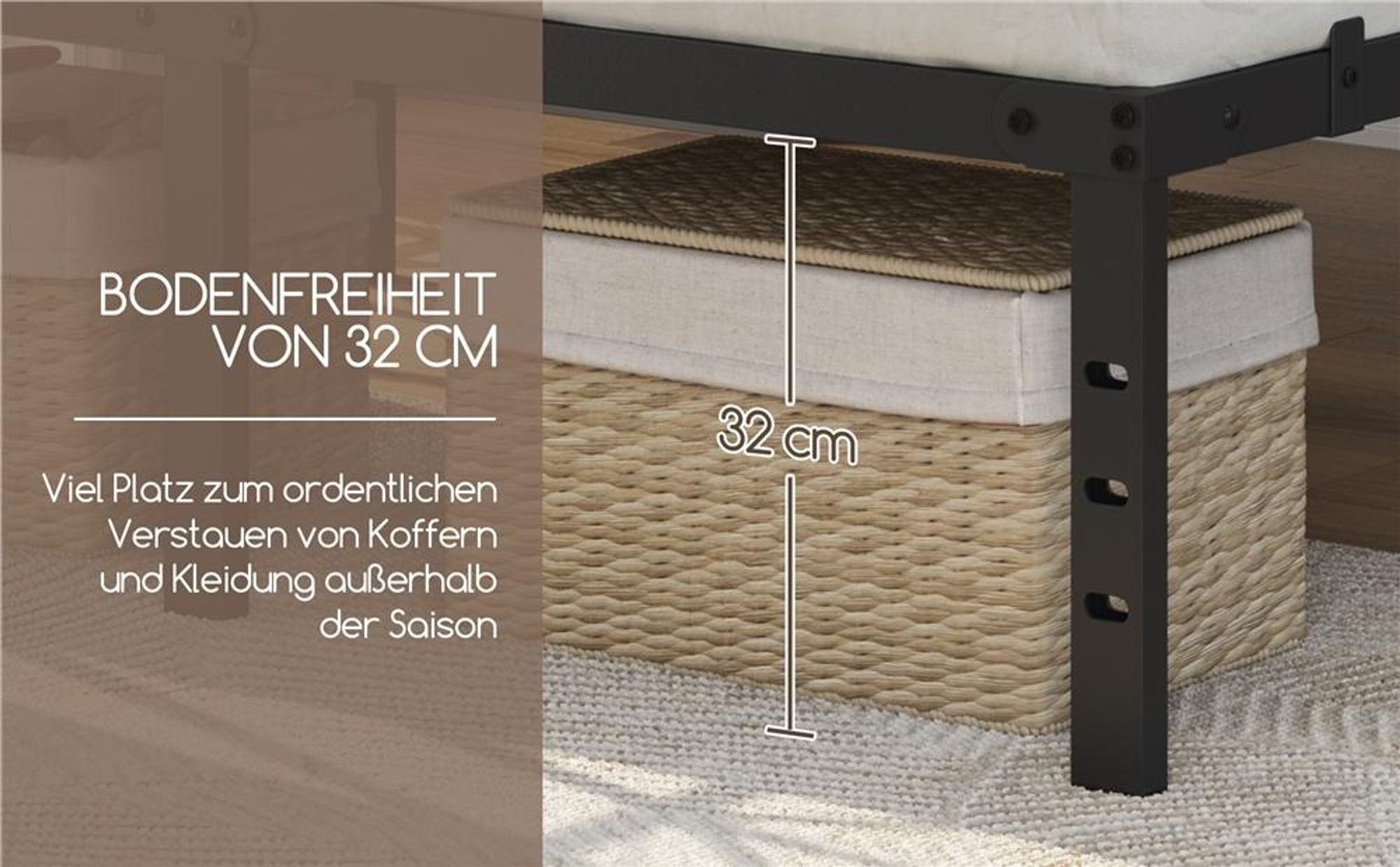 Yaheetech Bettrahmen 36cm H Metallbett mit Lattenrost, Bettgestell aus Metall, Modern Doppelbett Einzelbett Leichte Montage, 140 x 200 cm, Schwarz