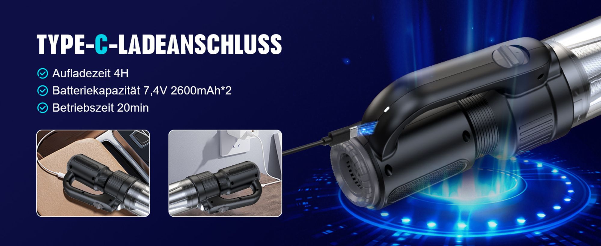 Akku-Staubsauger,Stielstaubsauger,8000Pa Handstaubsauger,6-In-1 Kabelloser Staubsauger Und LED Handstaubsauger,Autostaubsauger,Für Harte Böden Teppich
