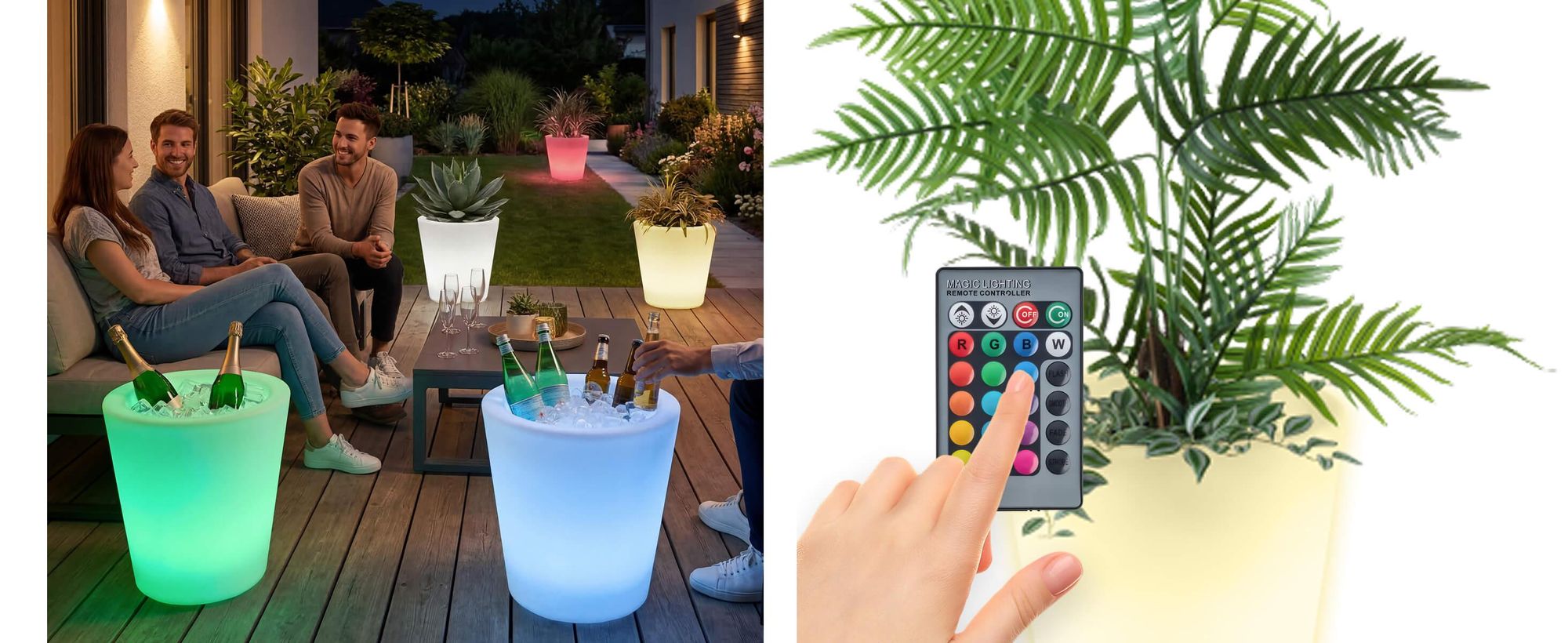 tectake® Leuchtzylinder Luminous Curve Cooler als Sektkühler mit LED-Beleuchtung, 12 W 38 x 40 cm, inkl. Erdspieß