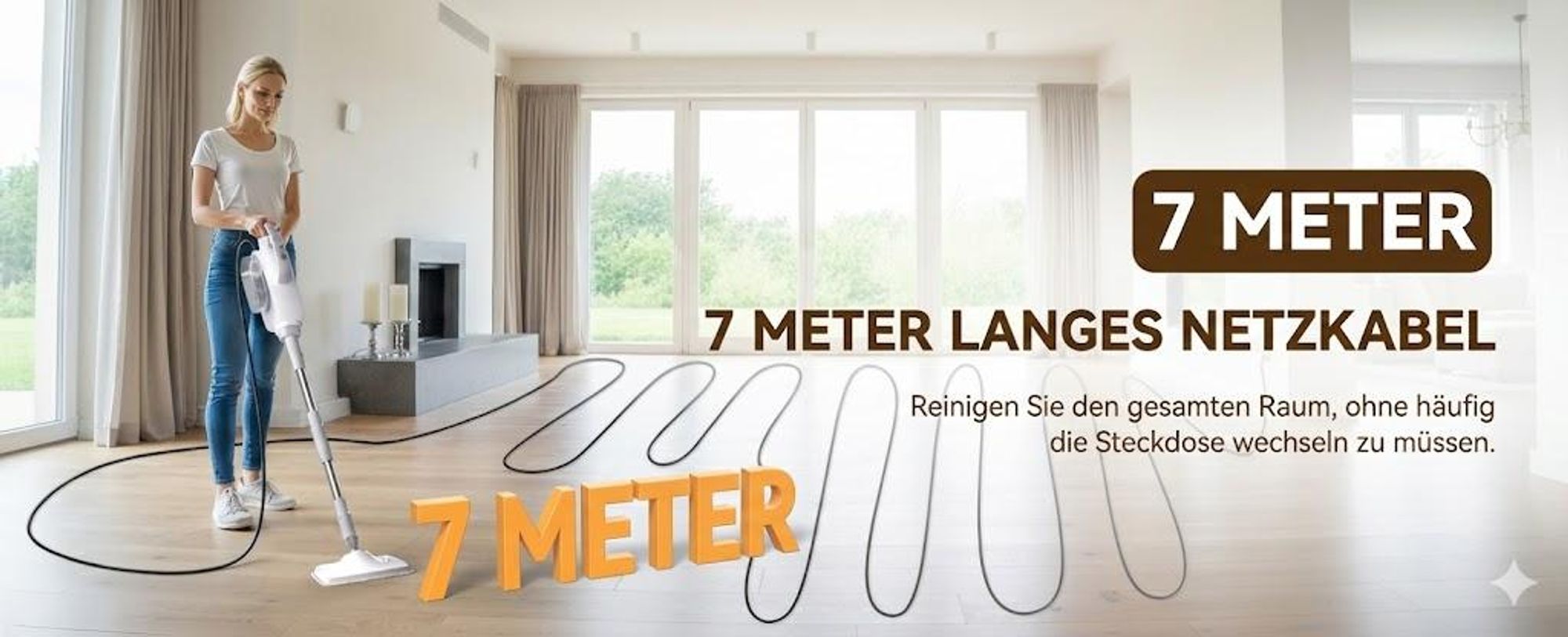 13-in-1 Dampfbesen & Dampfreiniger, 20s Aufheizung, 3 Stufen, 1500W Multifunktions Dampfmopp mit 500ml Tank & 7m Kabel für Böden Teppiche Fenster Glas